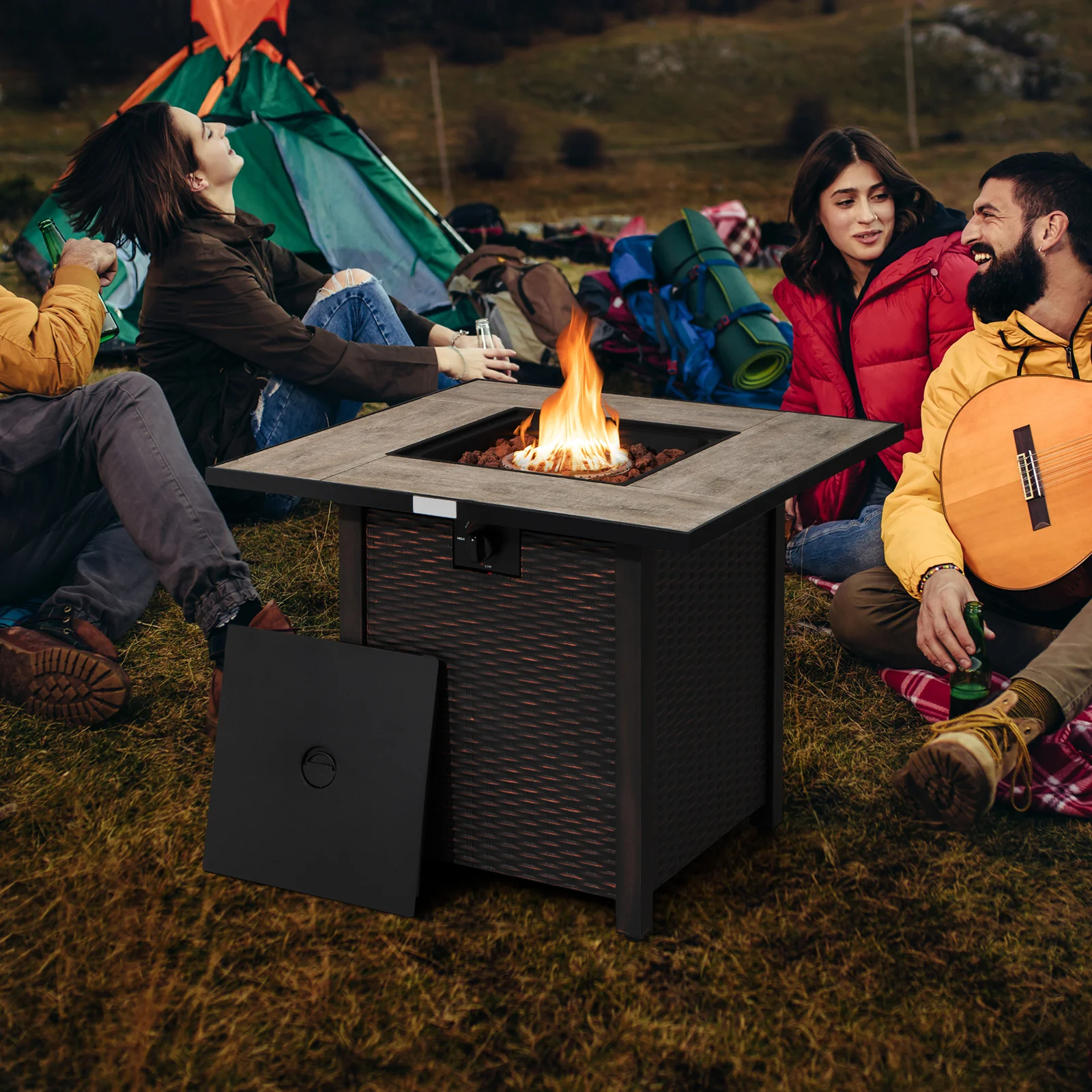 30 Inch Square Propane Gas Fire Pit Table, Ceramic Tabletop, Gray - Image 8