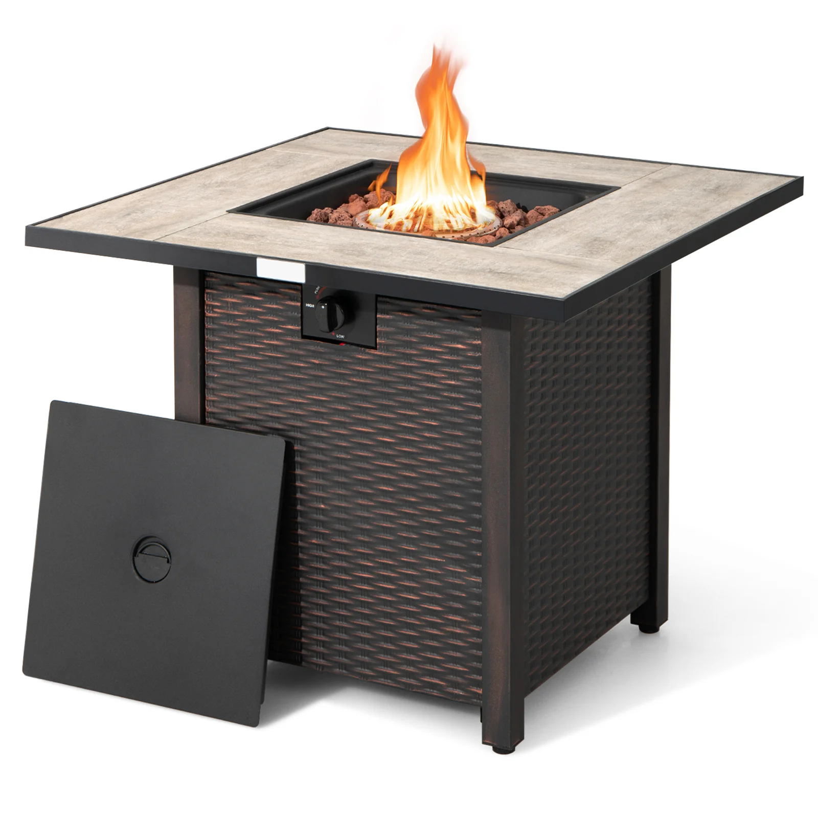 30 Inch Square Propane Gas Fire Pit Table, Ceramic Tabletop, Gray - Image 9