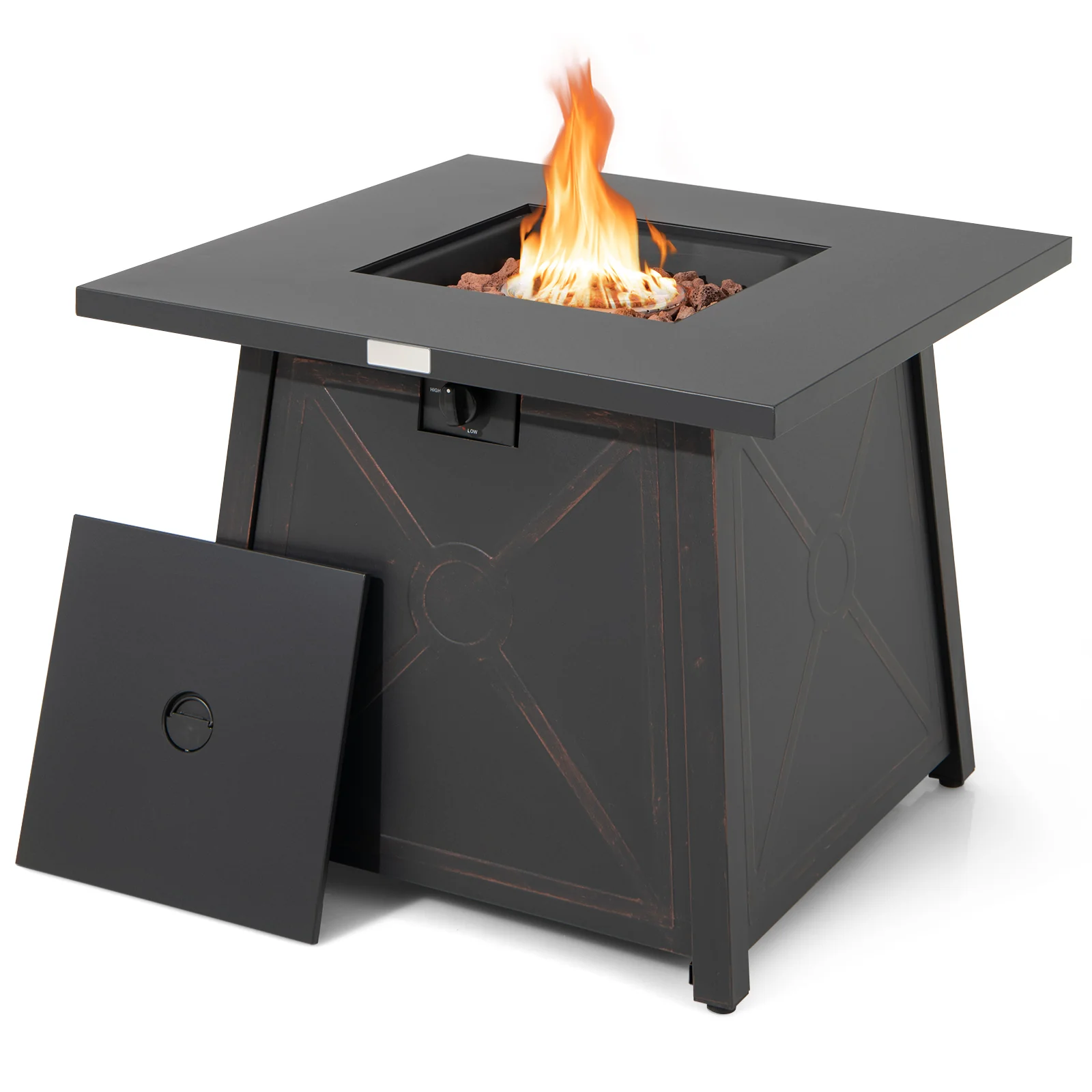 30 Inch Square Propane Gas Fire Table, Waterproof Cover, Black - Image 10
