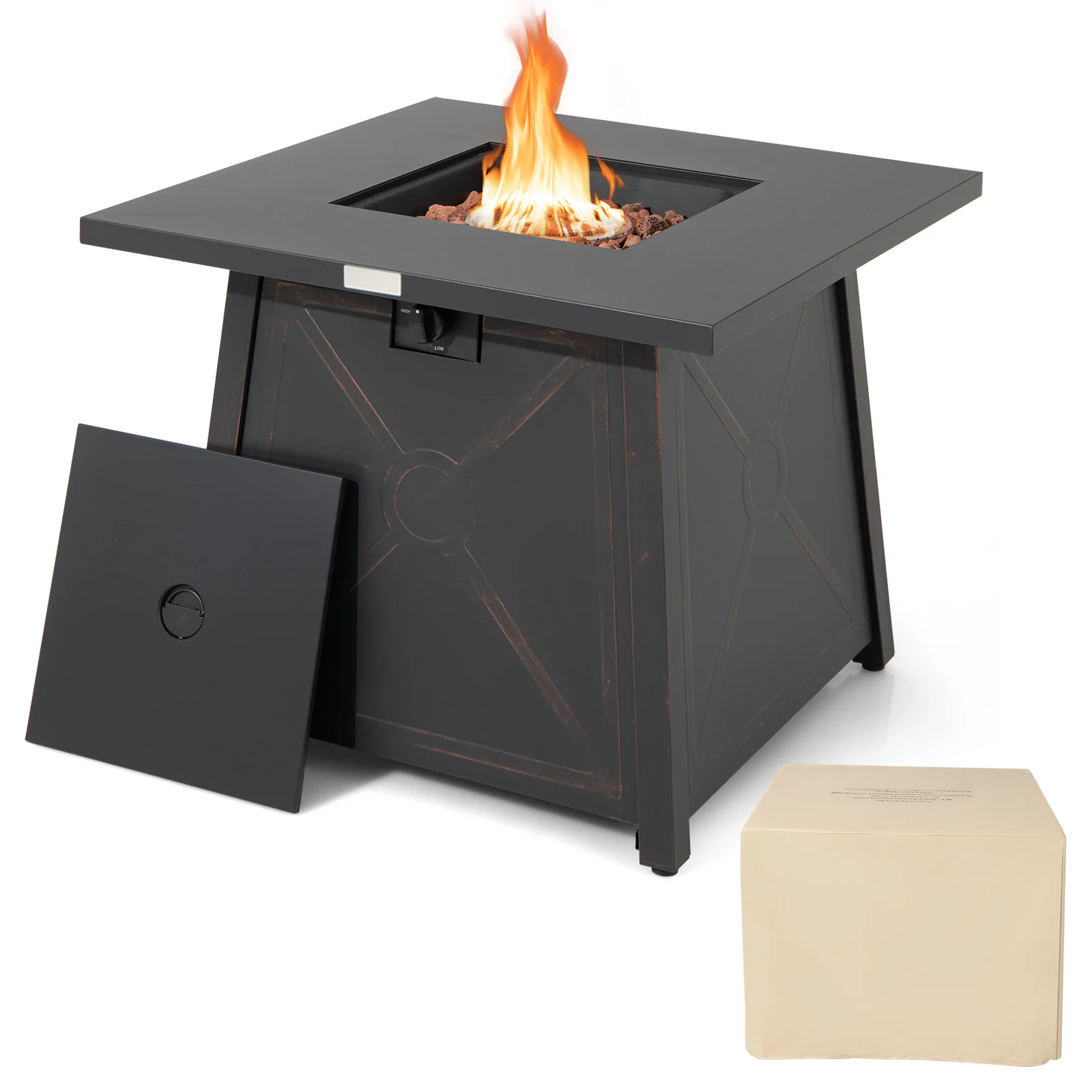 30 Inch Square Propane Gas Fire Table, Waterproof Cover, Black - Image 4