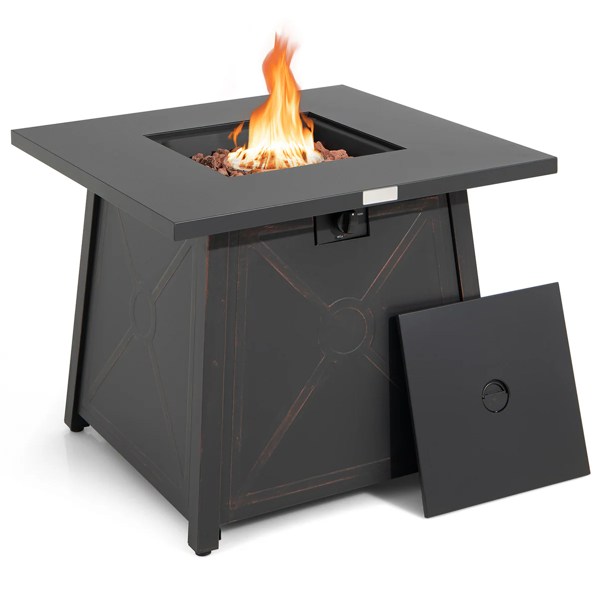 30 Inch Square Propane Gas Fire Table, Waterproof Cover, Black - Image 5