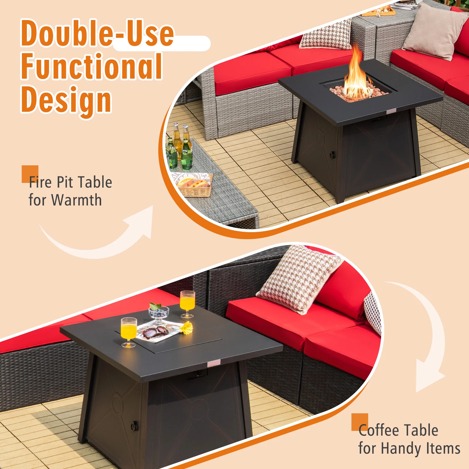 30 Inch Square Propane Gas Fire Table, Waterproof Cover, Black - Image 7