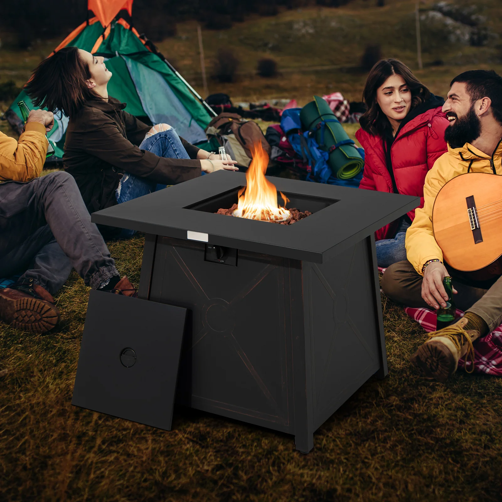 30 Inch Square Propane Gas Fire Table, Waterproof Cover, Black - Image 9