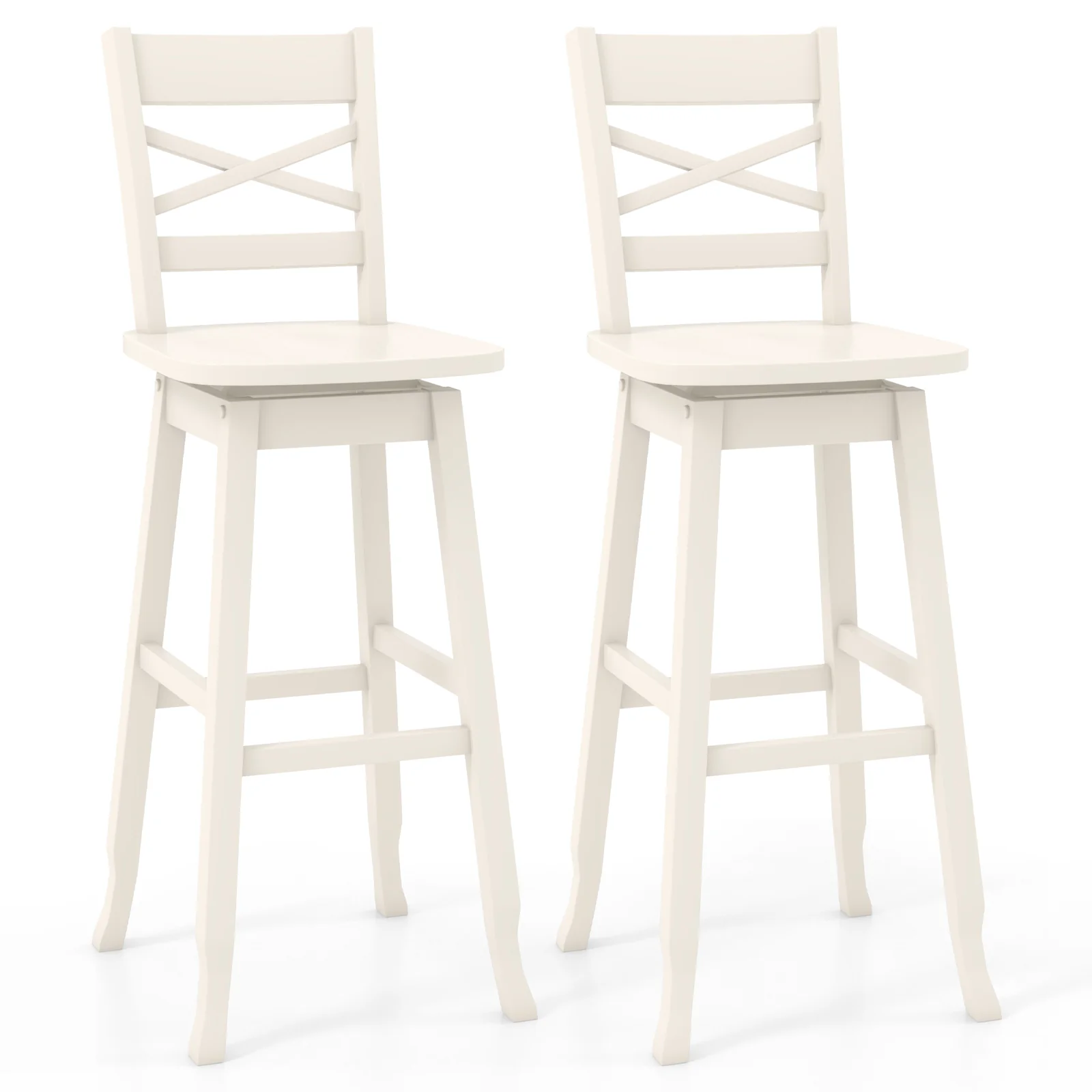 30-Inch Swivel Bar Stool Set, With Footrest, Cream White