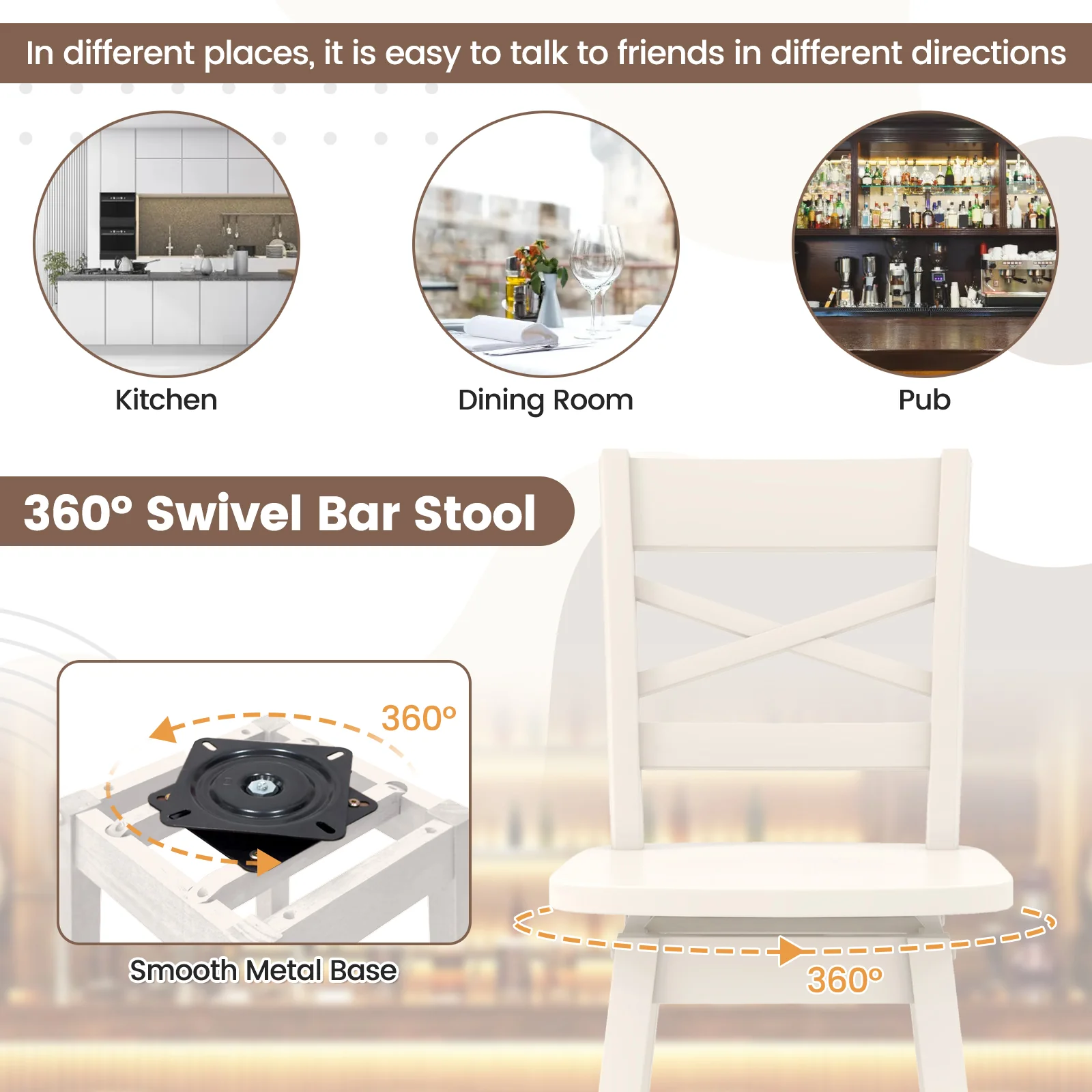 30-Inch Swivel Bar Stool Set, With Footrest, Cream White - Image 10