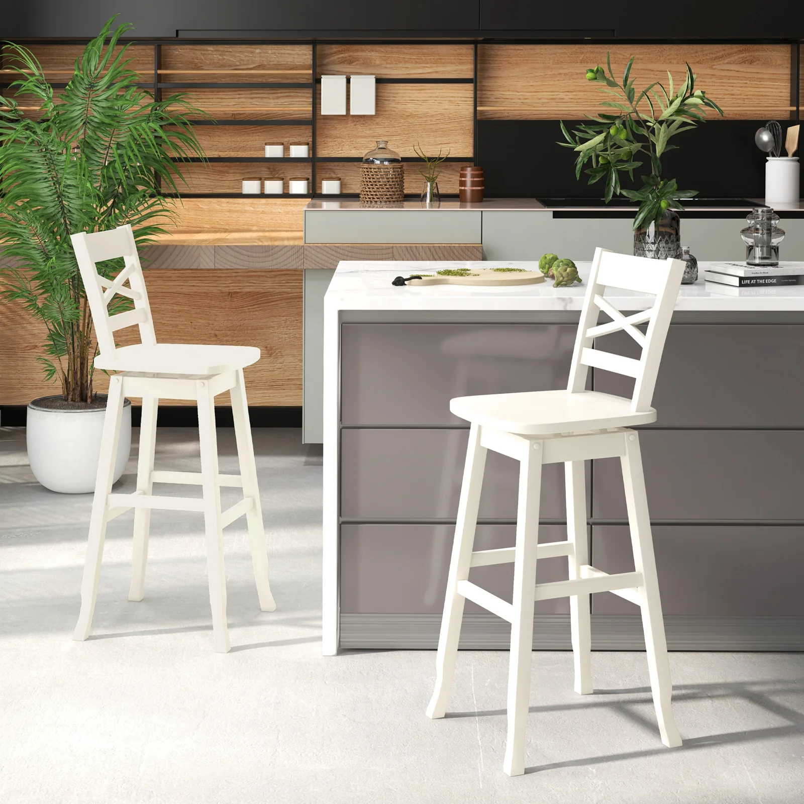 30-Inch Swivel Bar Stool Set, With Footrest, Cream White - Image 7