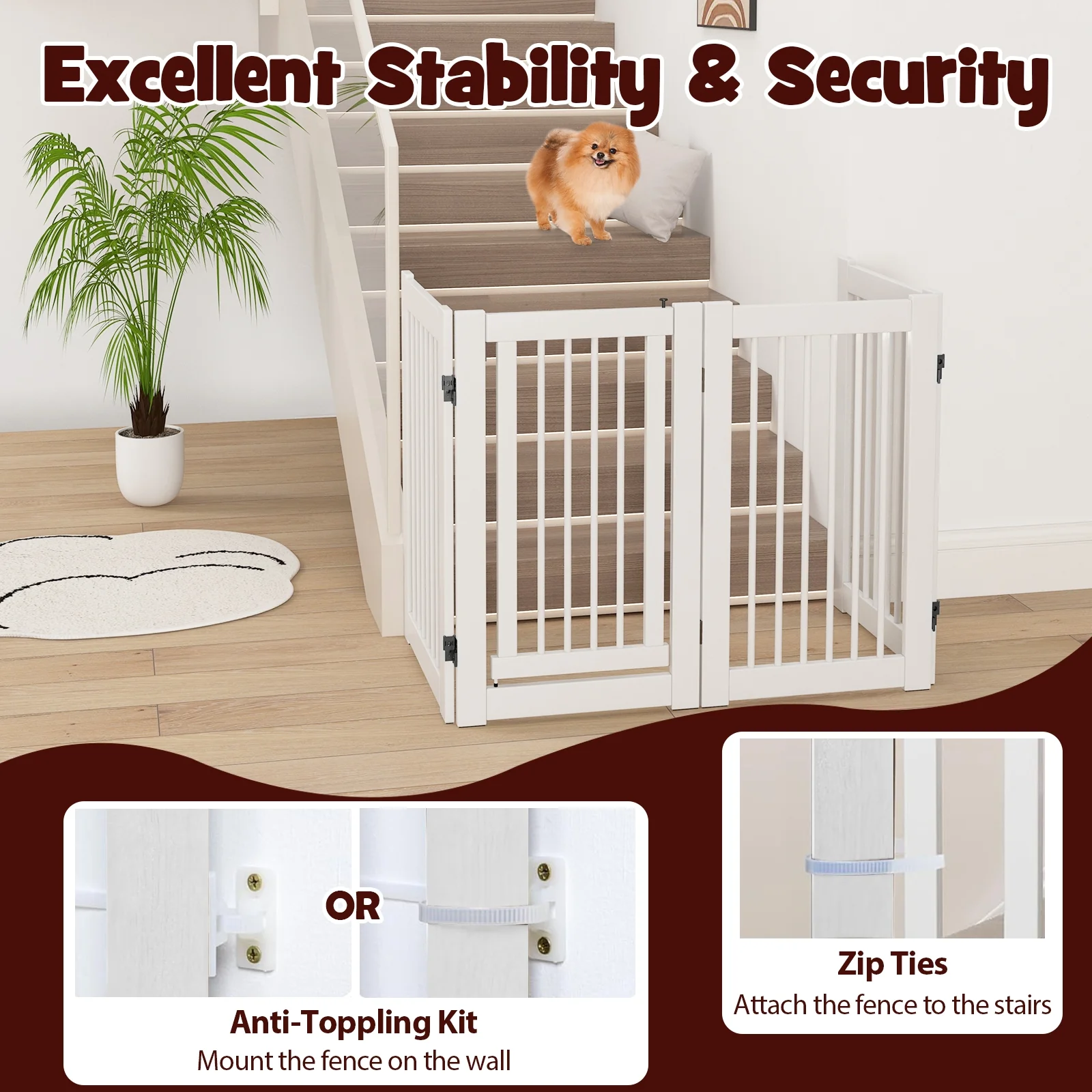 30 Inch Tall 4-Panel Wooden Pet Gate, White - Image 10