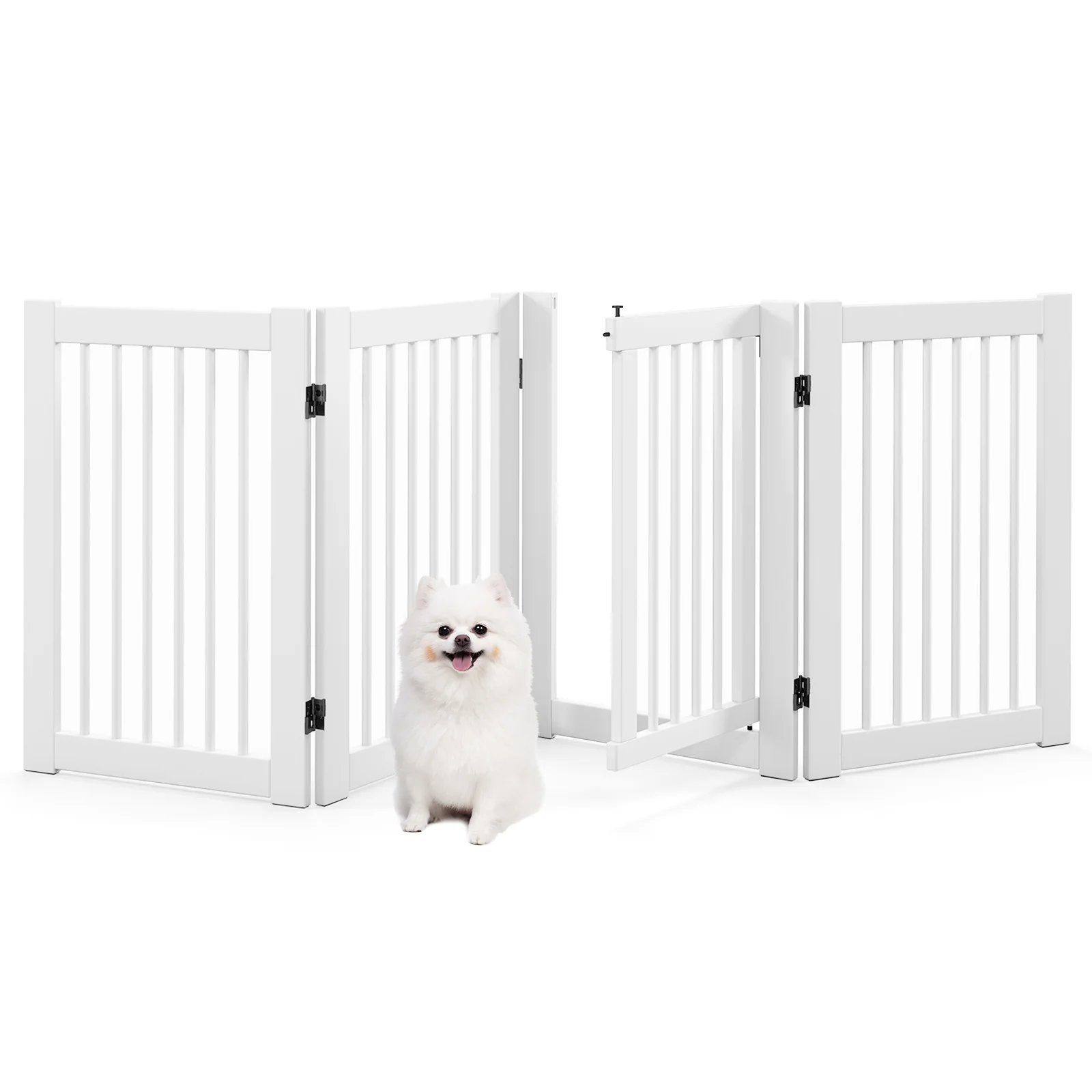 30 Inch Tall 4-Panel Wooden Pet Gate, White - Image 4