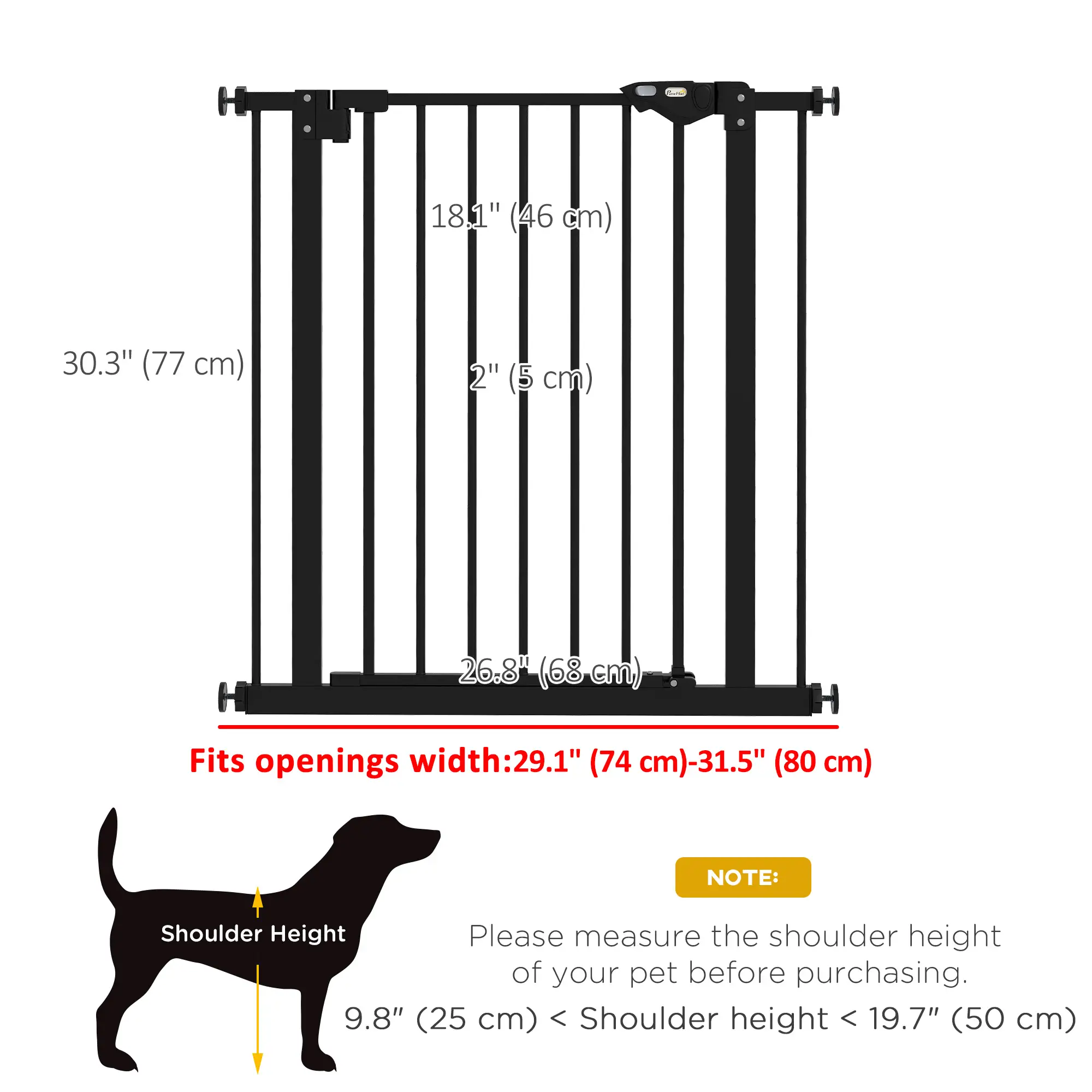 30 Inch Tall Pet Gate With Door, Pressure-Mounted, Black - Image 3