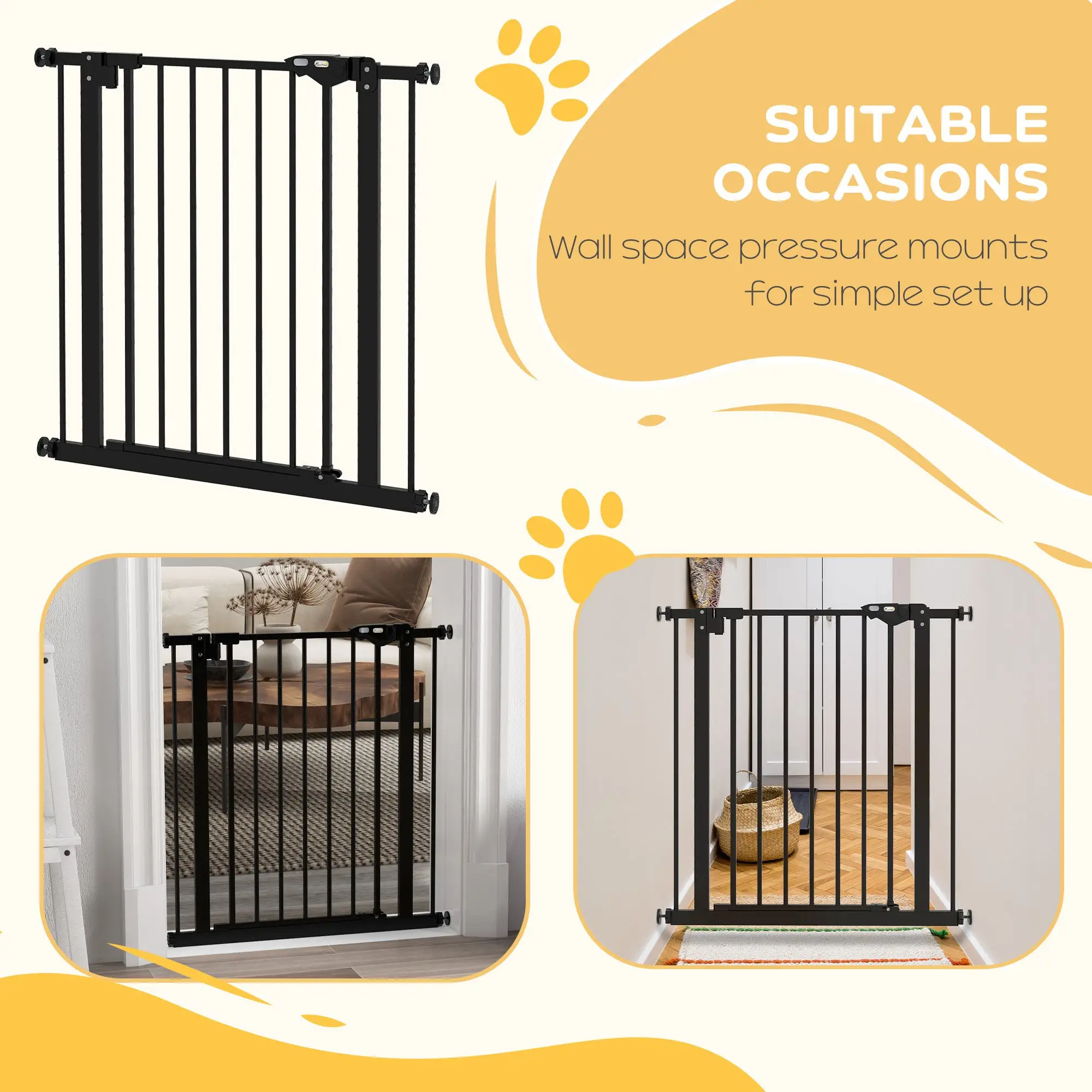 30 Inch Tall Pet Gate With Door, Pressure-Mounted, Black - Image 6