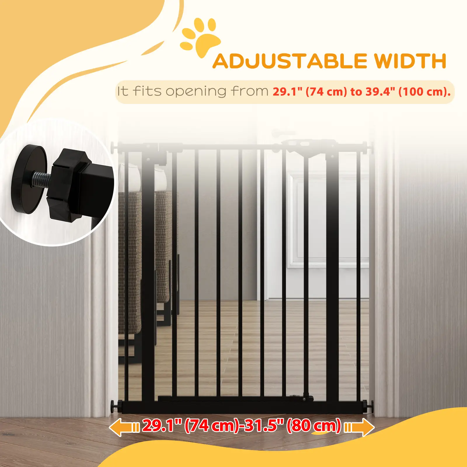 30 Inch Tall Pet Gate With Door, Pressure-Mounted, Black - Image 7