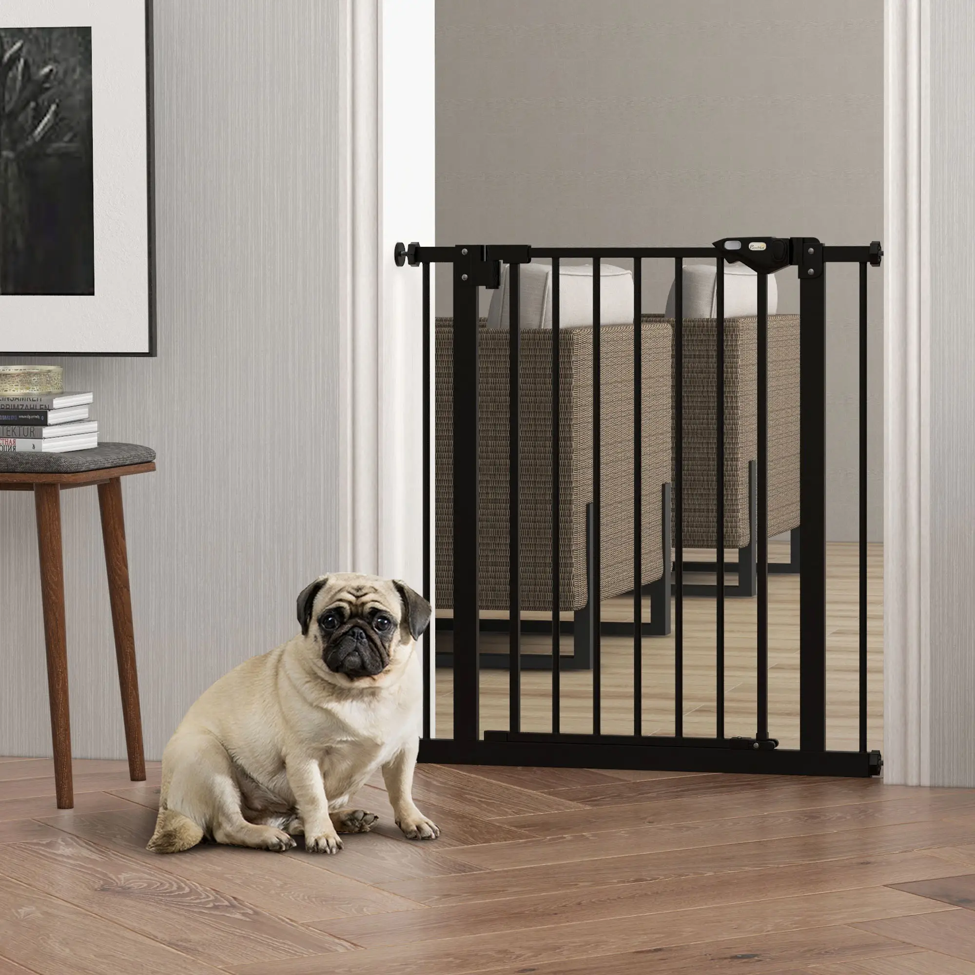 30 Inch Tall Pet Gate With Door, Pressure-Mounted, Black - Image 8