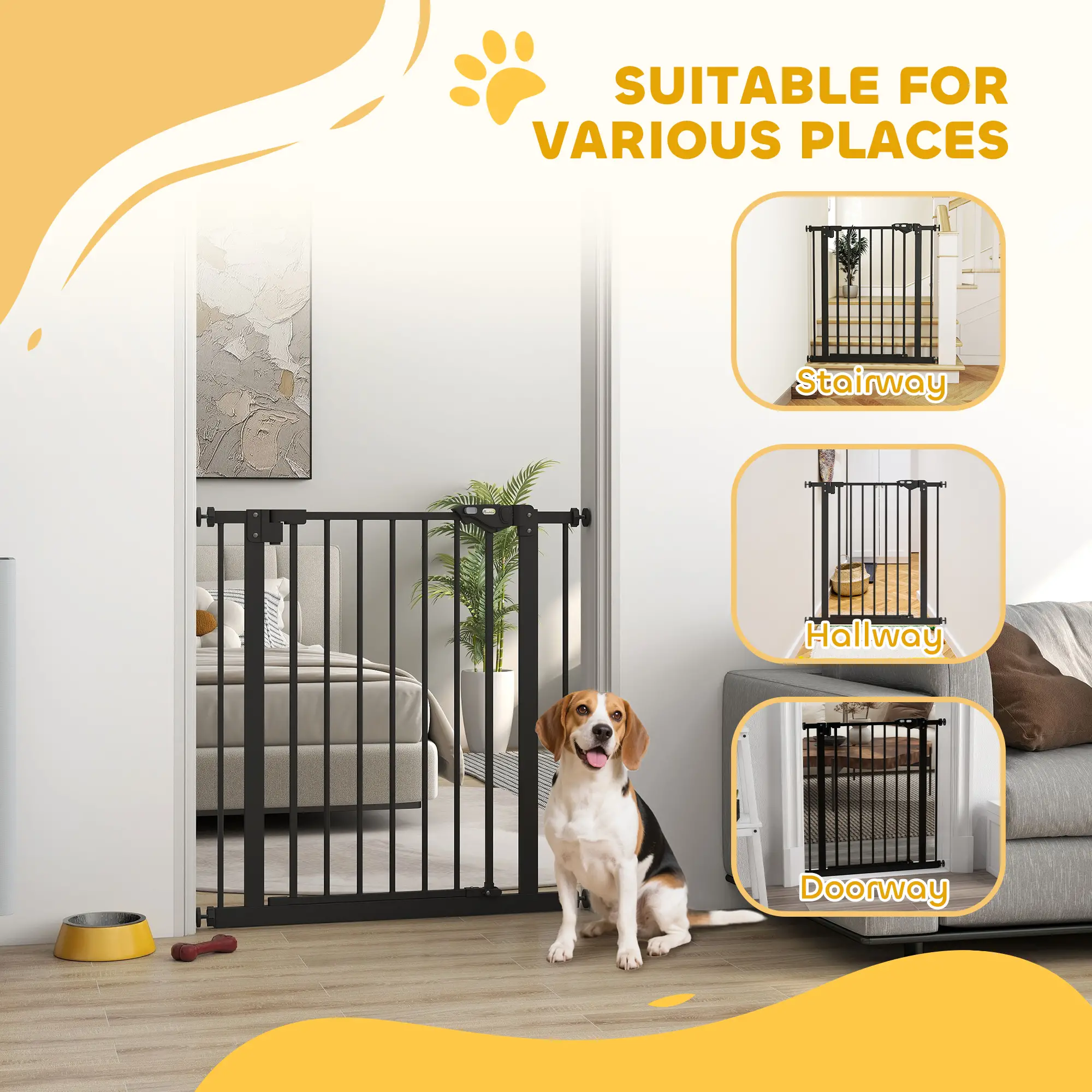 30 Inch Tall Pet Gate With Door, Pressure-Mounted, Black - Image 9