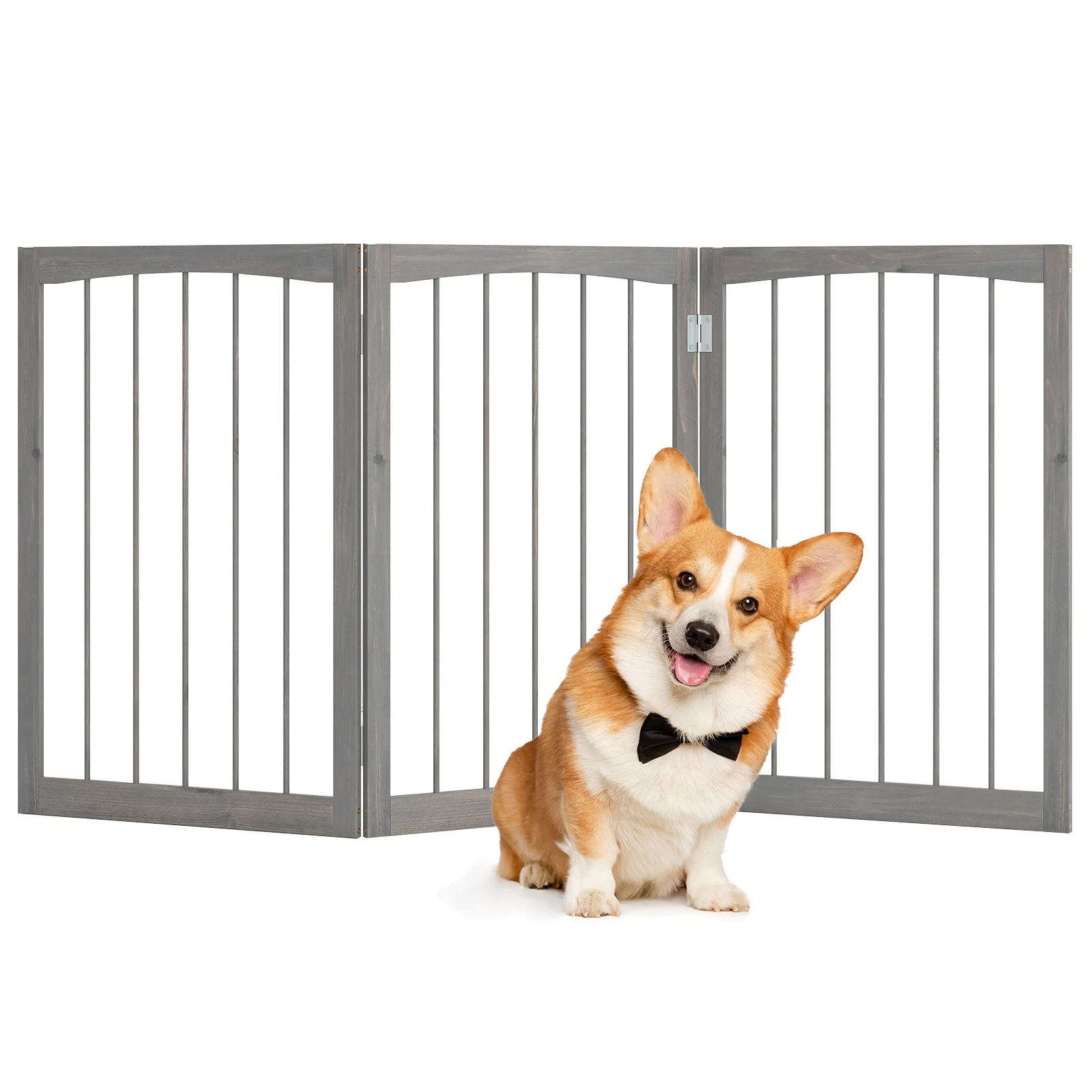 30 Inch Tall Wooden Pet Fence, For Cats And Dogs, Gray