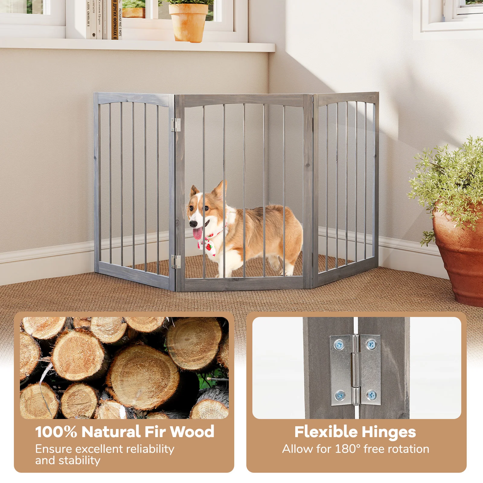 30 Inch Tall Wooden Pet Fence, For Cats And Dogs, Gray - Image 10