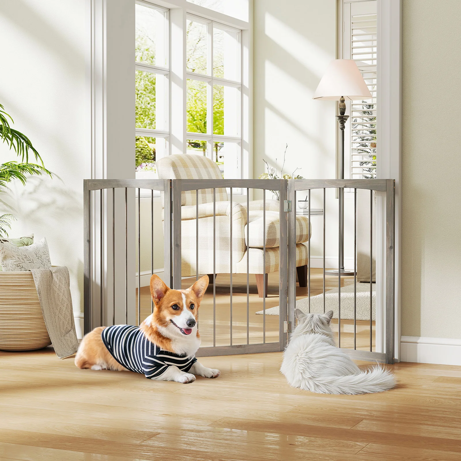 30 Inch Tall Wooden Pet Fence, For Cats And Dogs, Gray - Image 2