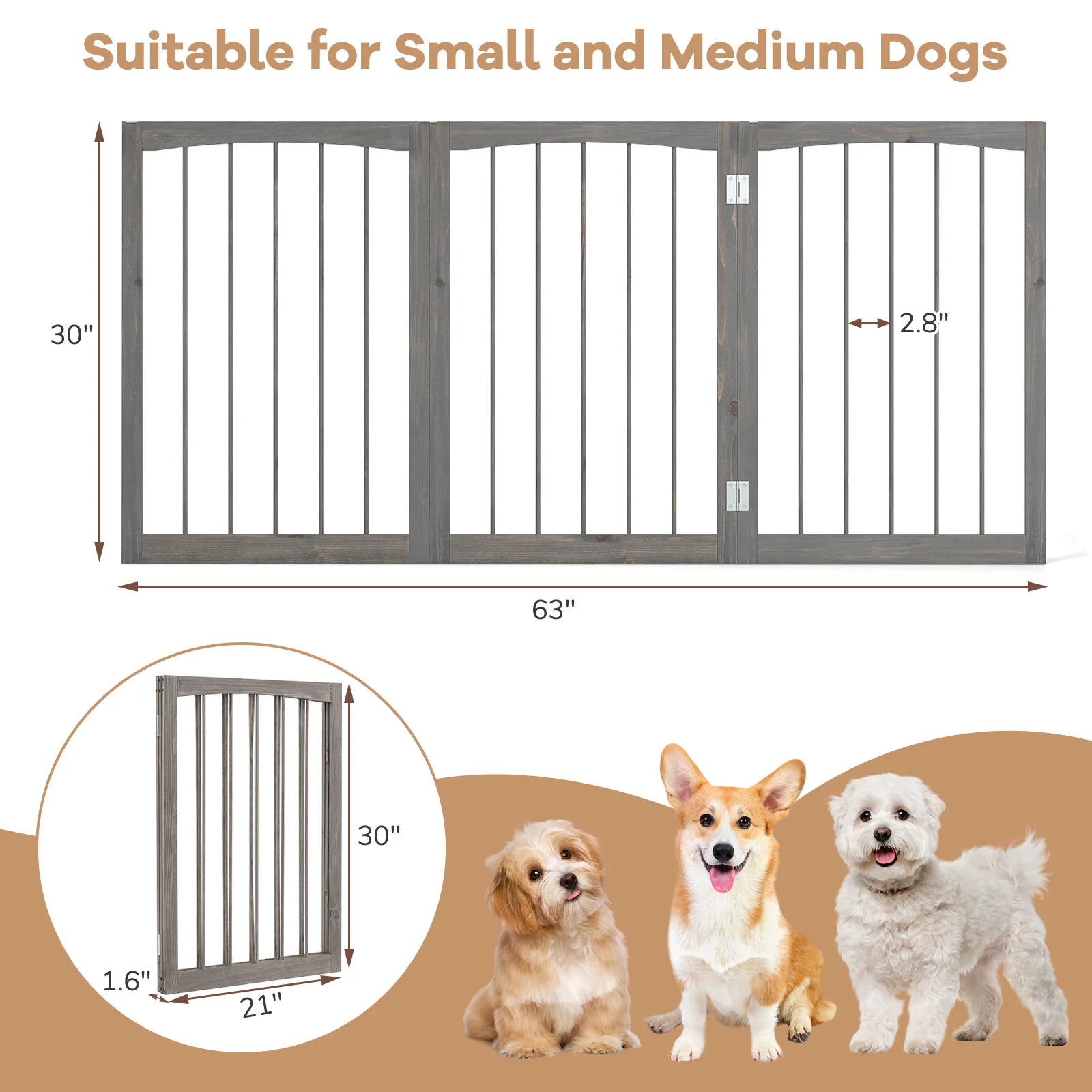 30 Inch Tall Wooden Pet Fence, For Cats And Dogs, Gray - Image 6