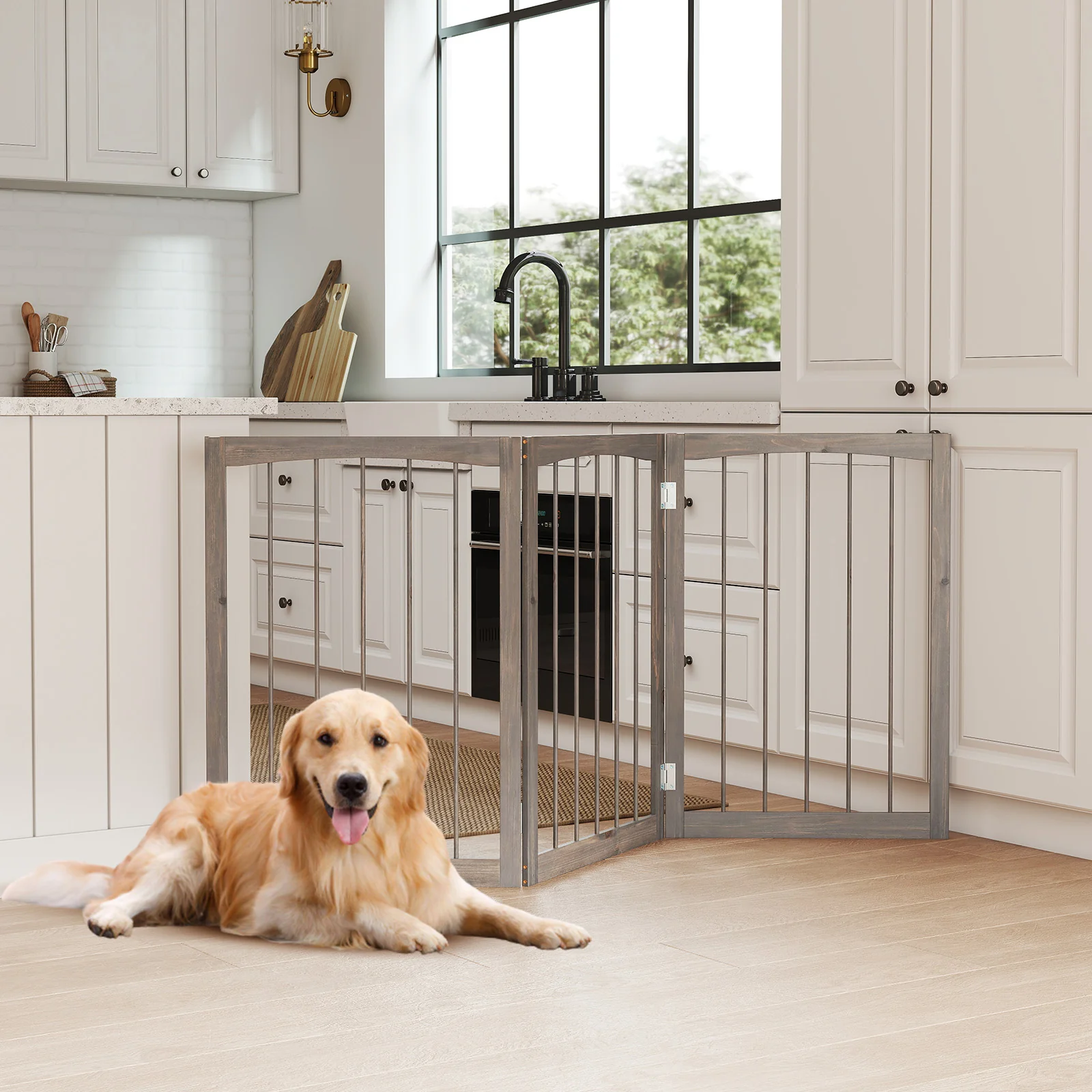 30 Inch Tall Wooden Pet Fence, For Cats And Dogs, Gray - Image 7