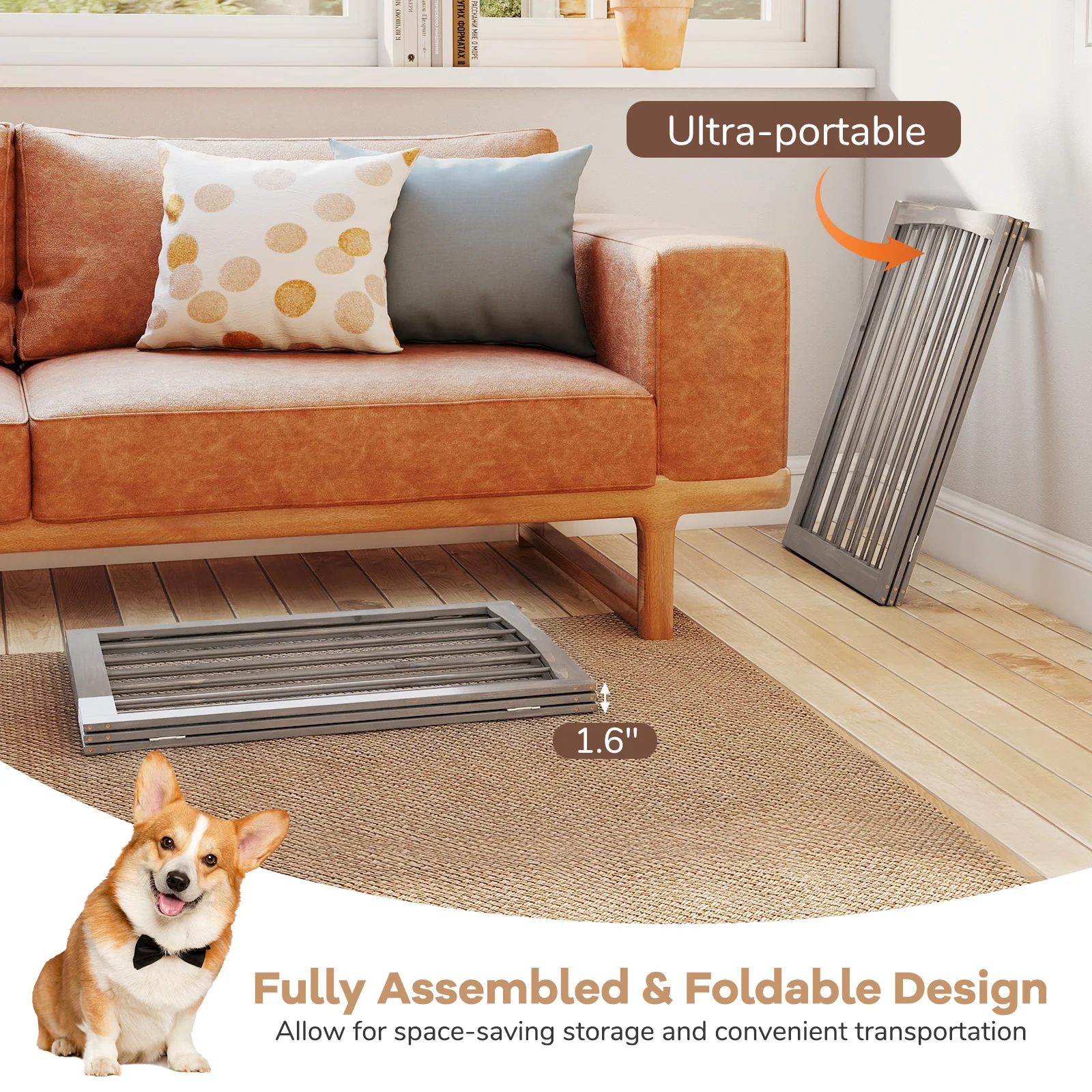 30 Inch Tall Wooden Pet Fence, For Cats And Dogs, Gray - Image 8