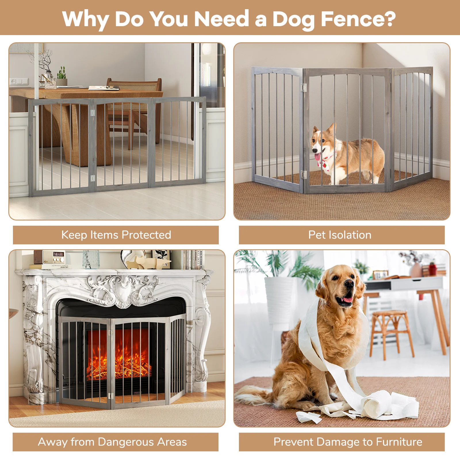30 Inch Tall Wooden Pet Fence, For Cats And Dogs, Gray - Image 9