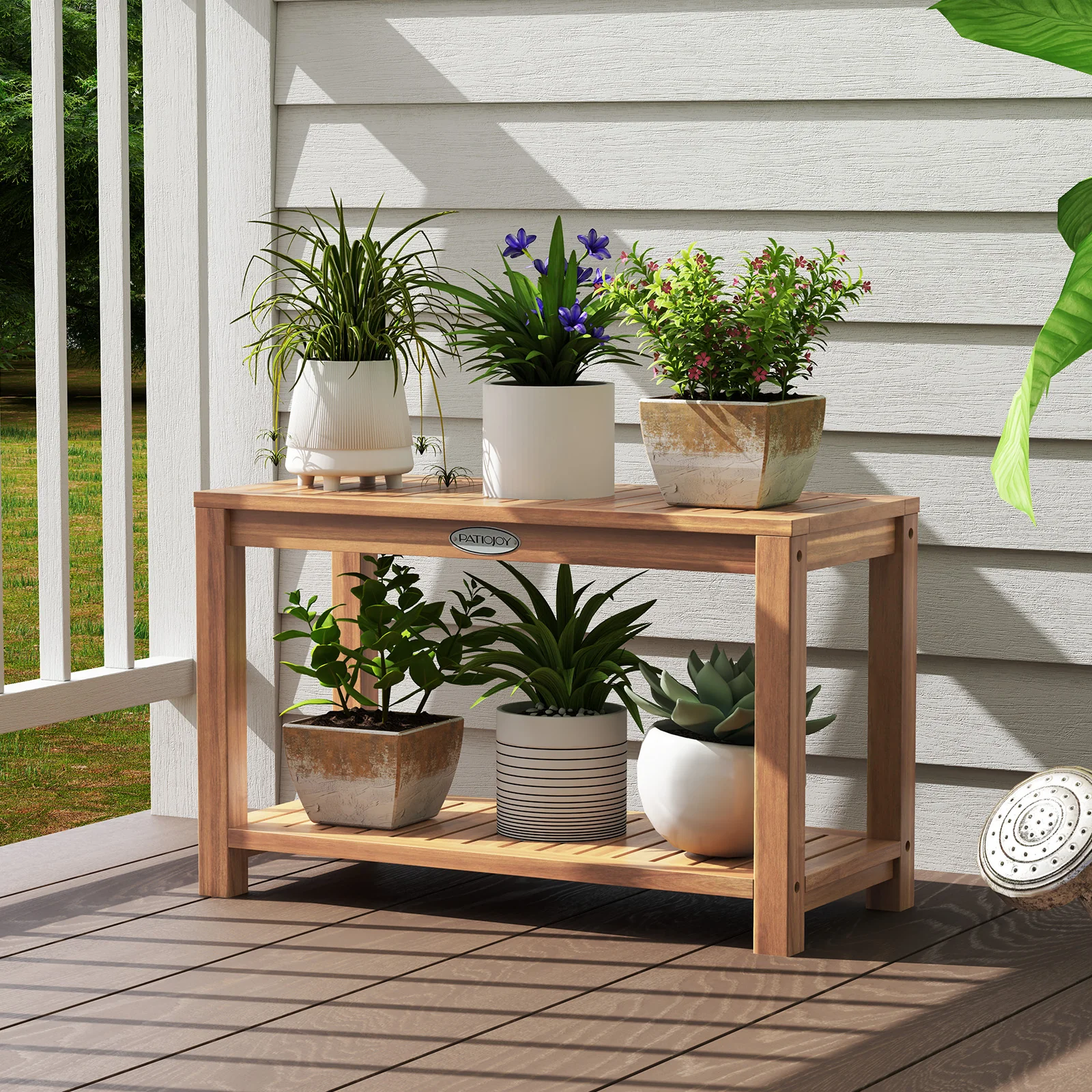 30 Inch Teak Wood Shower Bench, Storage Shelf, Natural - Image 3