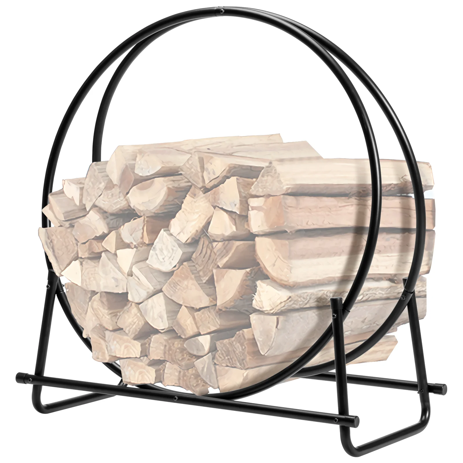 30-Inch Tubular Steel Log Hoop Firewood Storage Rack, Black - Image 5