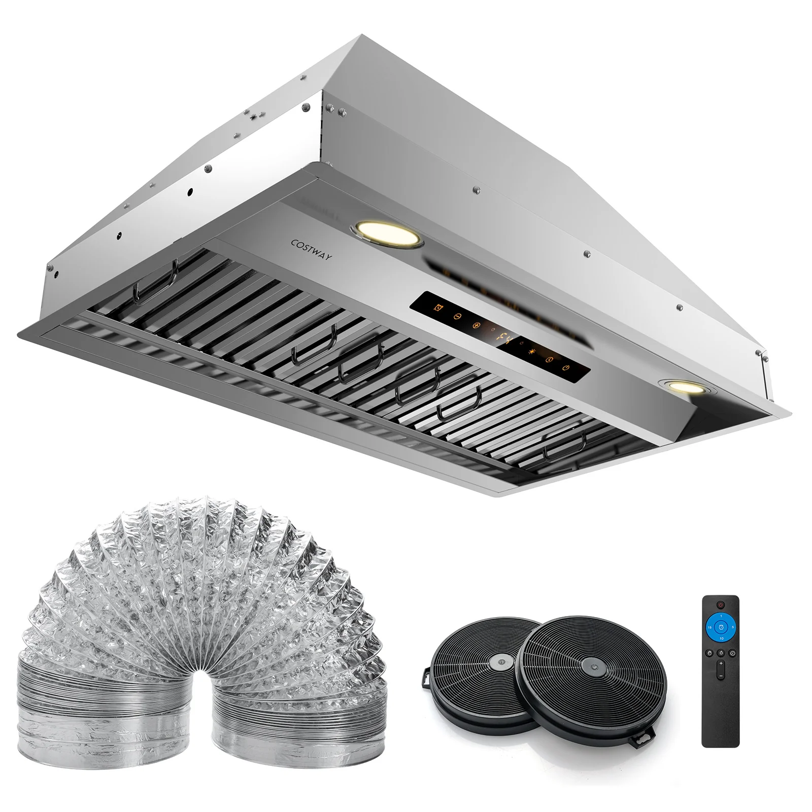 30 Inch Under Cabinet Range Hood with 4 Fan Speeds and Baffles Filters, Silver