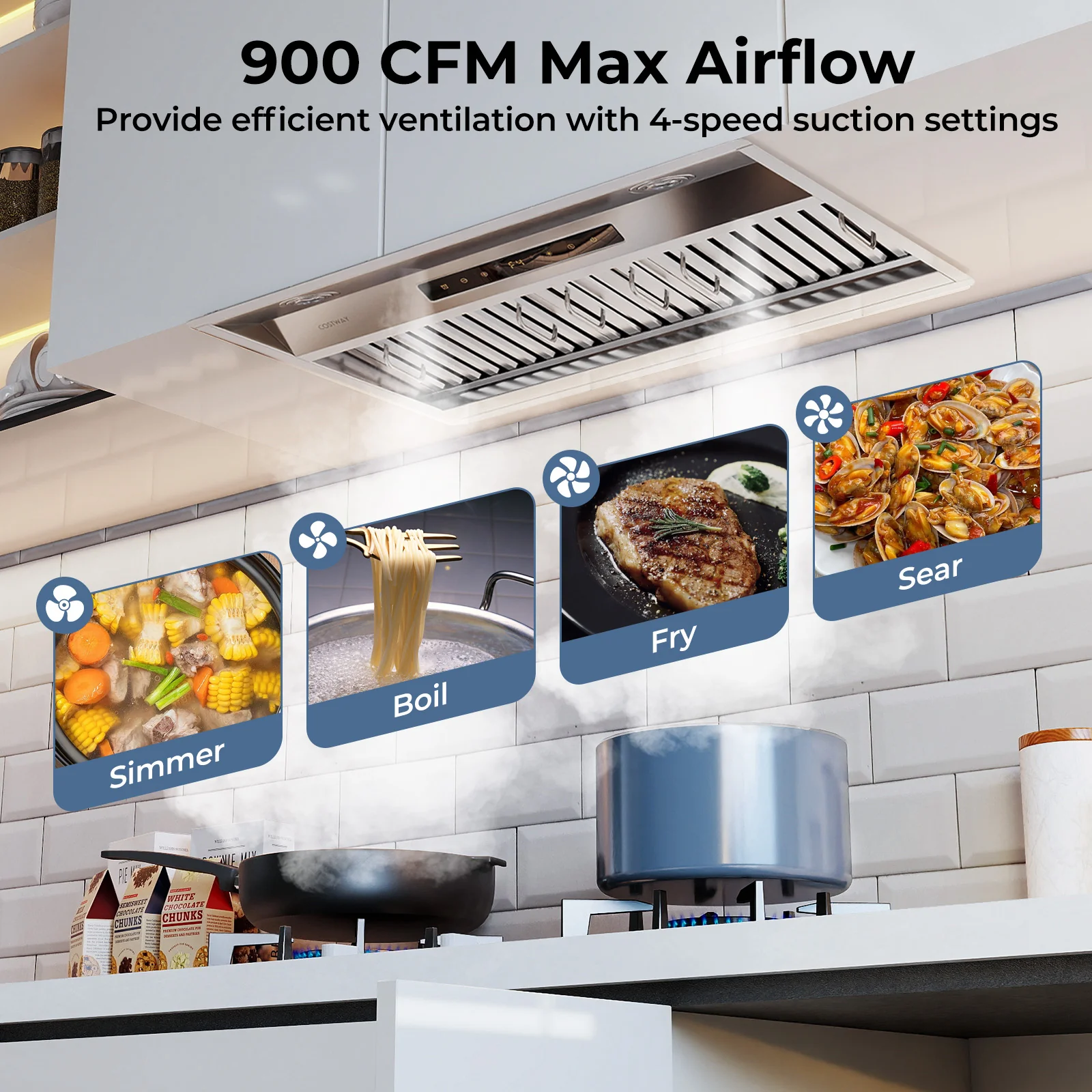 30 Inch Under Cabinet Range Hood with 4 Fan Speeds and Baffles Filters, Silver - Image 5