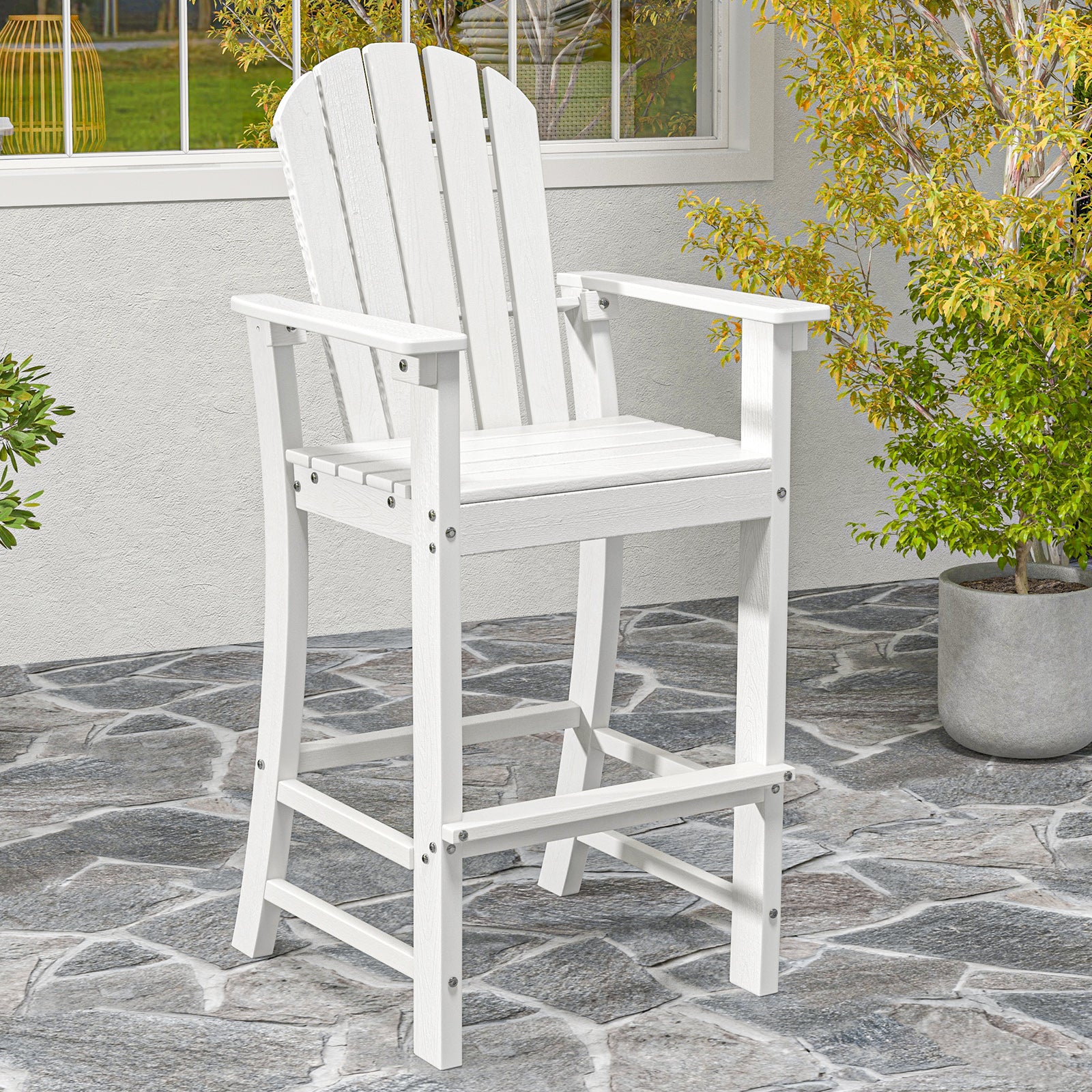30 Inches Counter Height Outdoor Bar Stool With Armrests, Footrest, White - Image 2