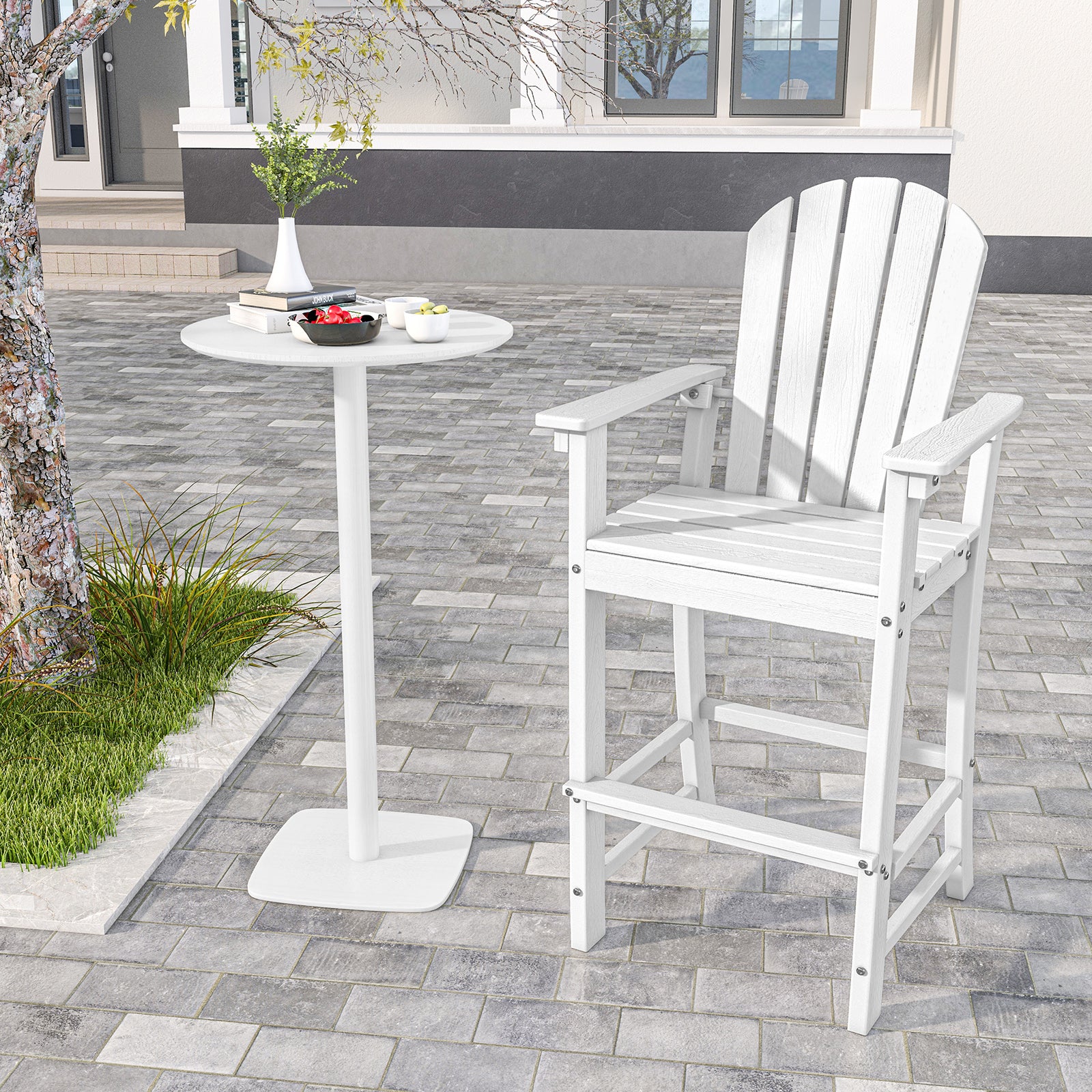 30 Inches Counter Height Outdoor Bar Stool With Armrests, Footrest, White - Image 3