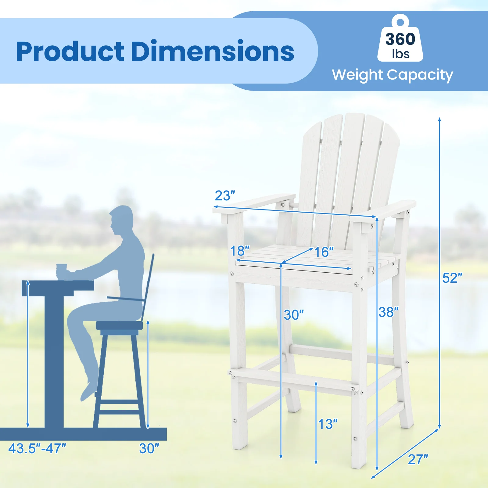 30 Inches Counter Height Outdoor Bar Stool With Armrests, Footrest, White - Image 5
