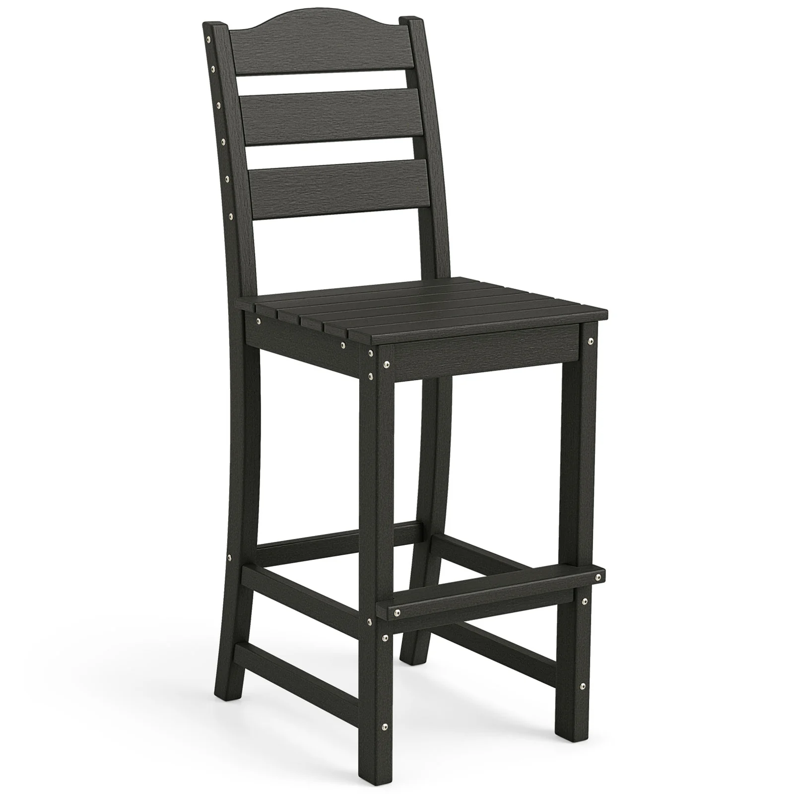 30 Inches HDPE Bar Stool With Backrest, Footrest, Black