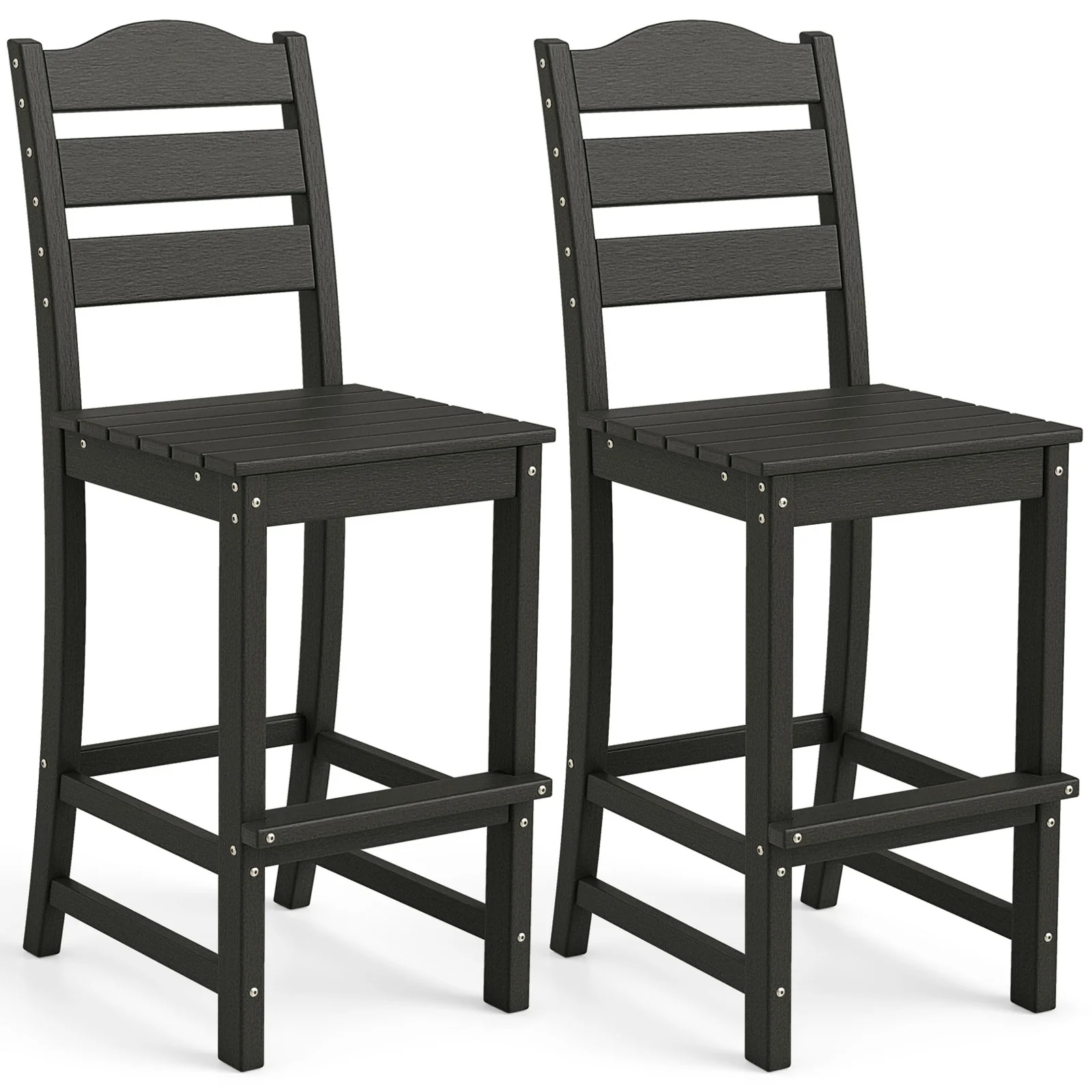 30 Inches HDPE Bar Stool With Backrest, Footrest, Black - Image 5