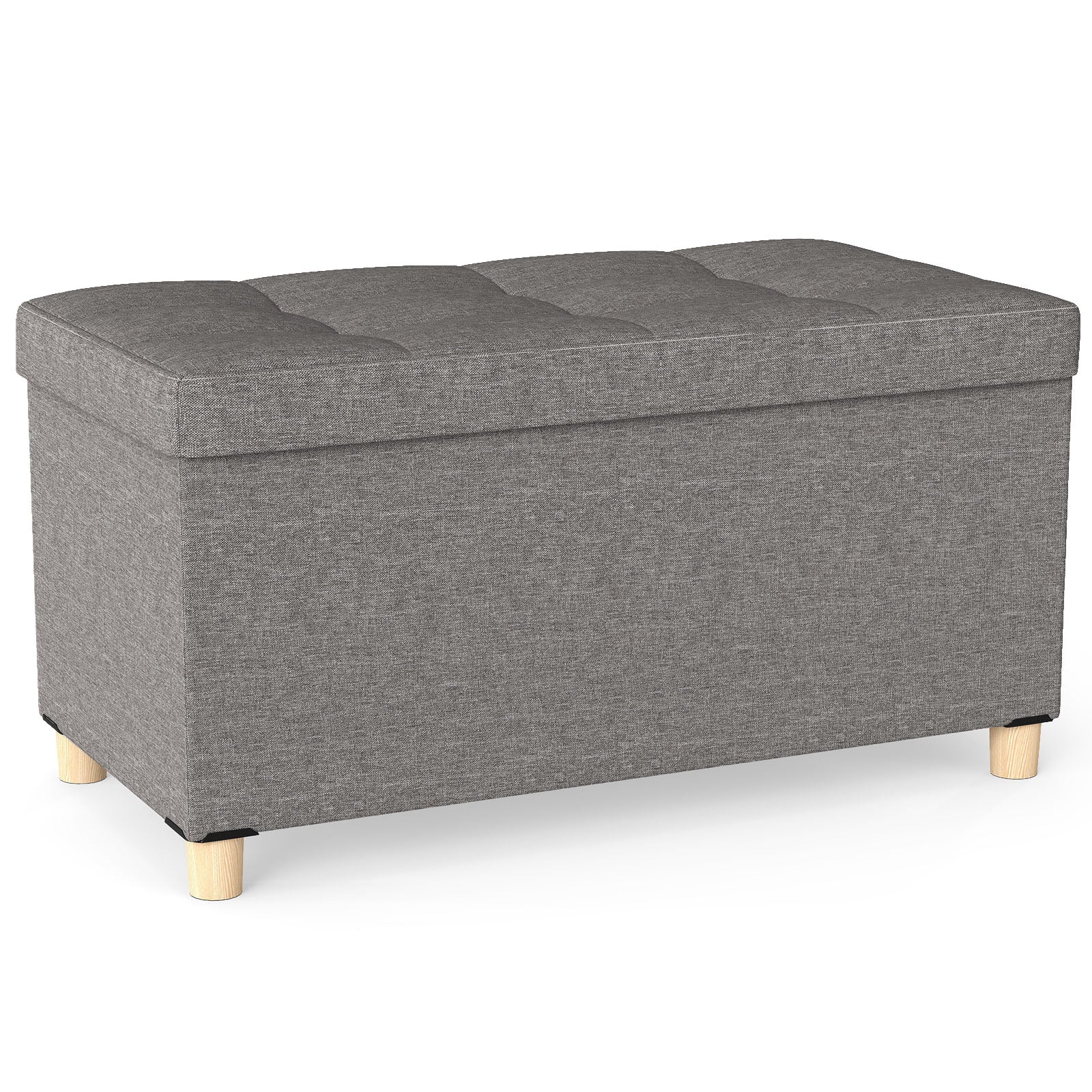 30 Inches Storage Ottoman Bench with Tray and Rubber Wood Legs, Gray - Image 4