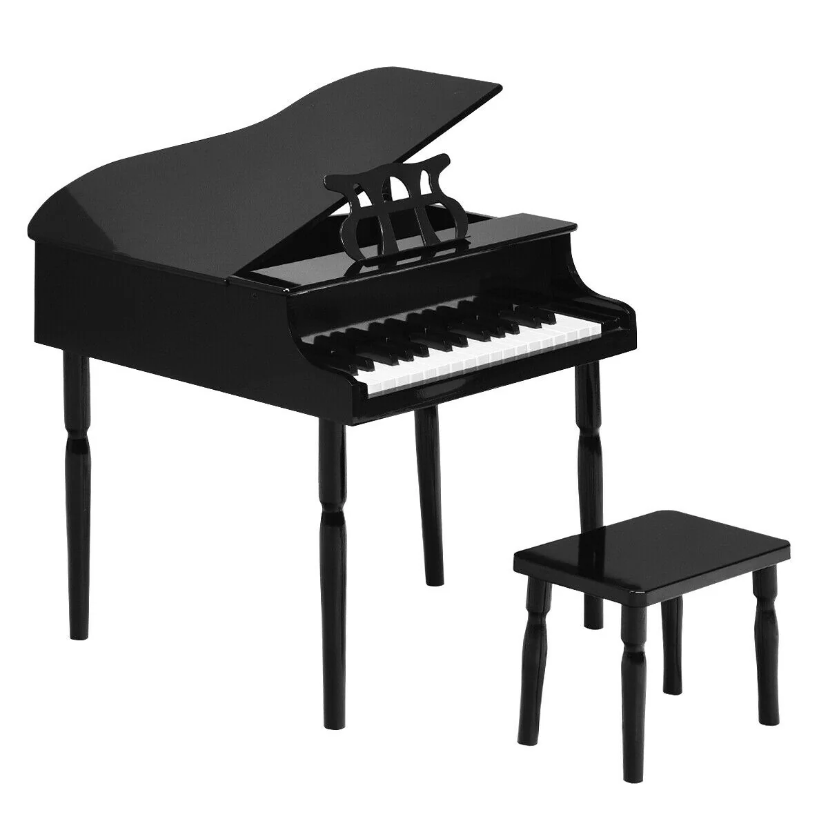 30-Key Wood Toy Kids Grand Piano, With Bench And Music Rack, Black - Image 4