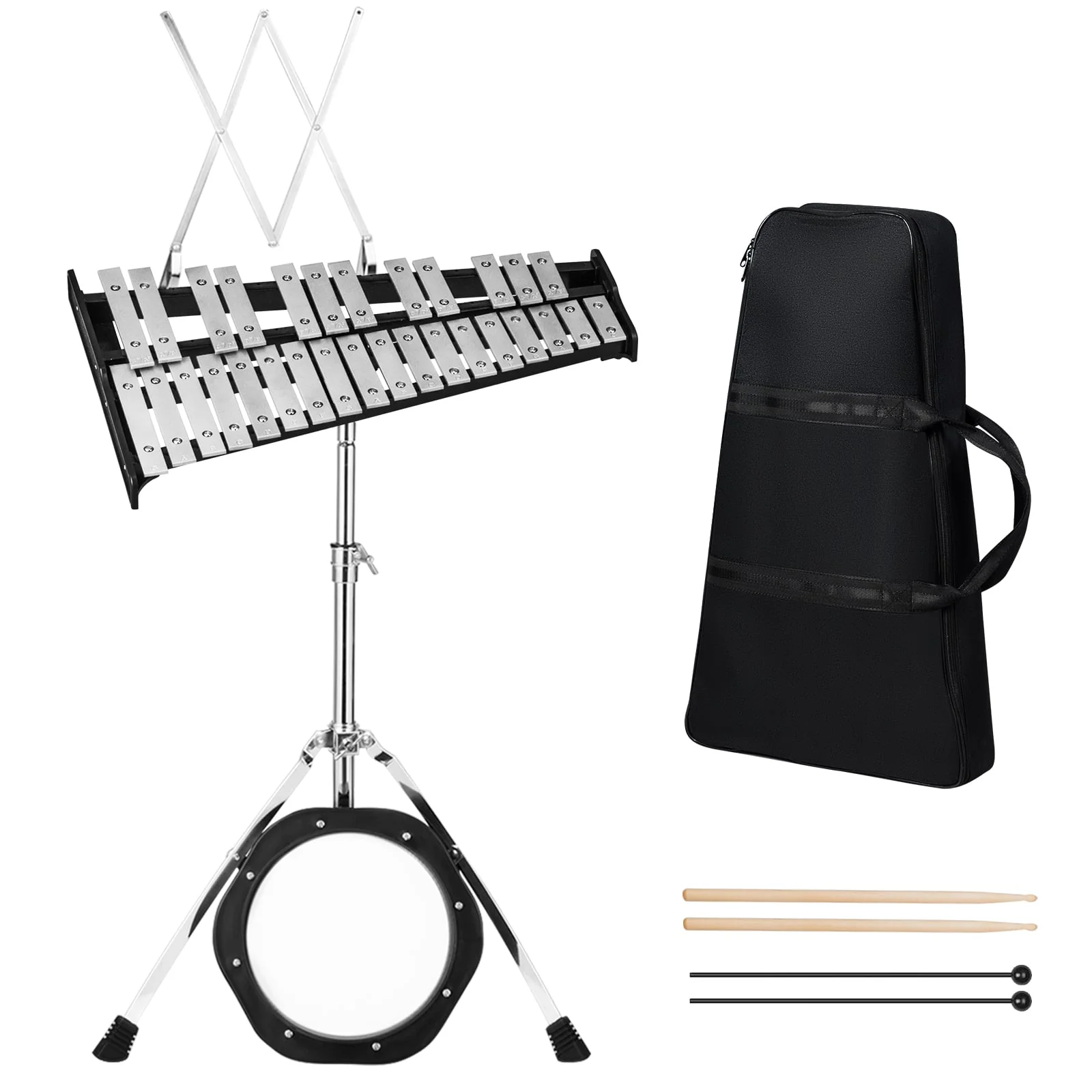 30 Notes Percussion With Practice Pad, Mallets, Sticks, Stand, Black - Image 5