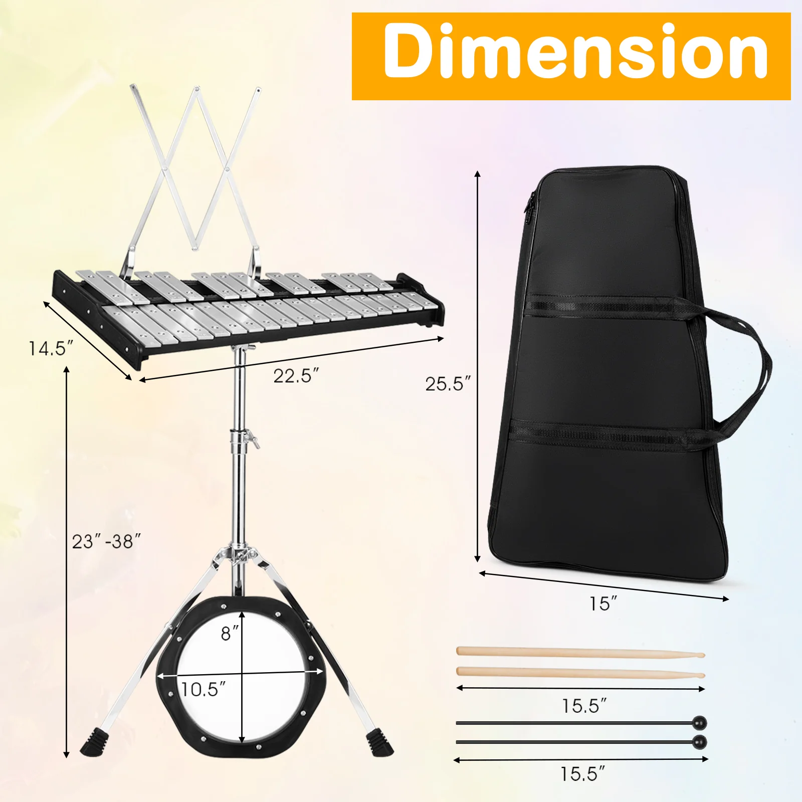 30 Notes Percussion With Practice Pad, Mallets, Sticks, Stand, Black - Image 6