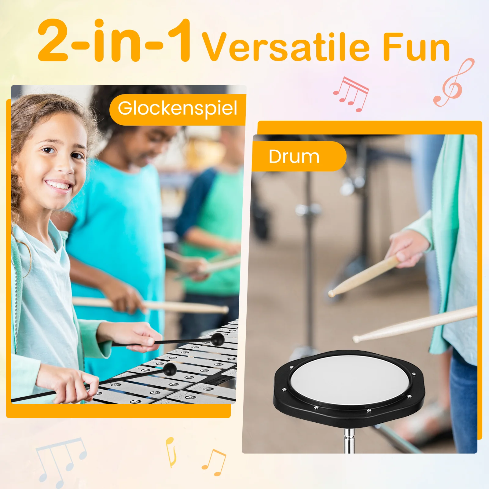 30 Notes Percussion With Practice Pad, Mallets, Sticks, Stand, Black - Image 8