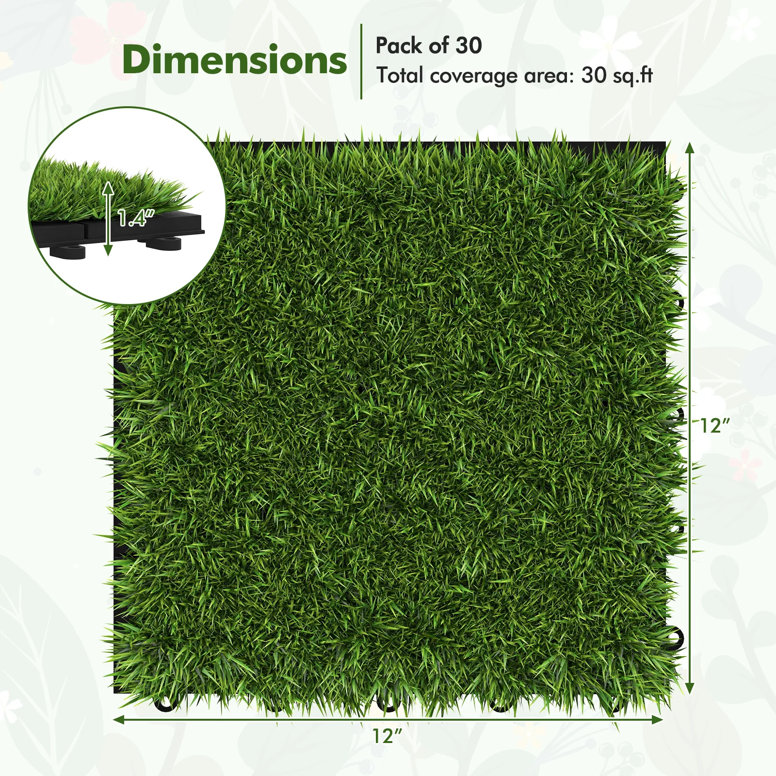 30 PCS Interlocking Artificial Grass Tiles, Green - Image 5