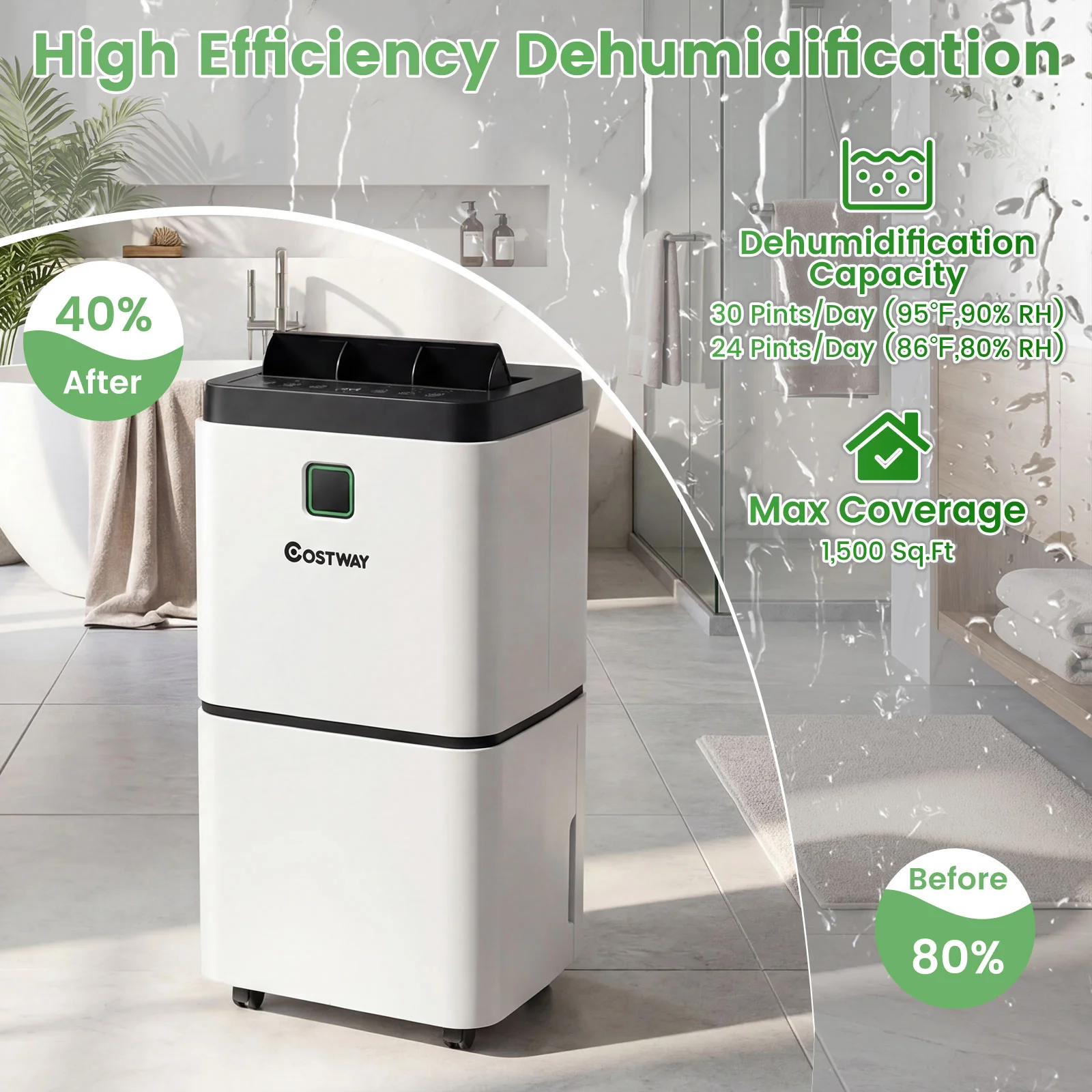 30 Pints Dehumidifier, 1500 Sq. Ft, Medium To Large Room, White - Image 10