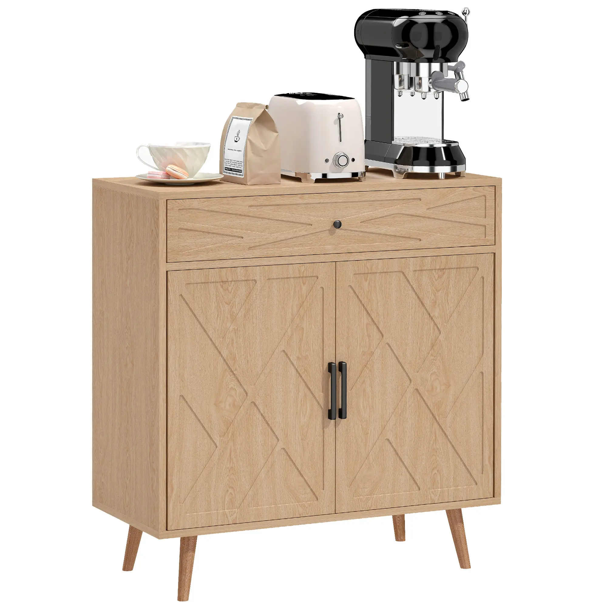 30" Sideboard With Patterned Doors, Oak Buffet Cabinet With Drawer - Image 11