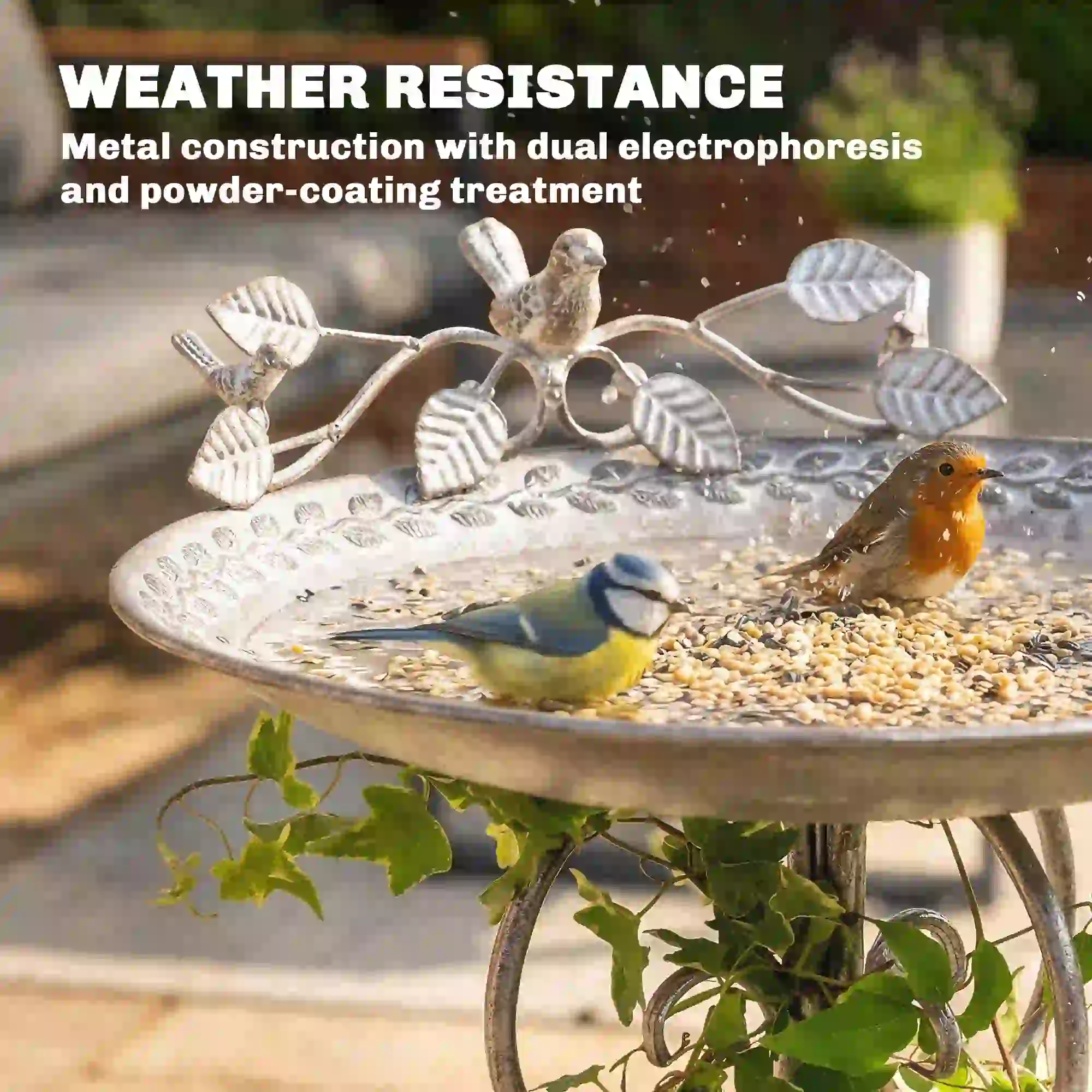 30" Tall Bird Bath With Bird Statues, Vintage Garden Bowl Pedestal, Brown - Image 6