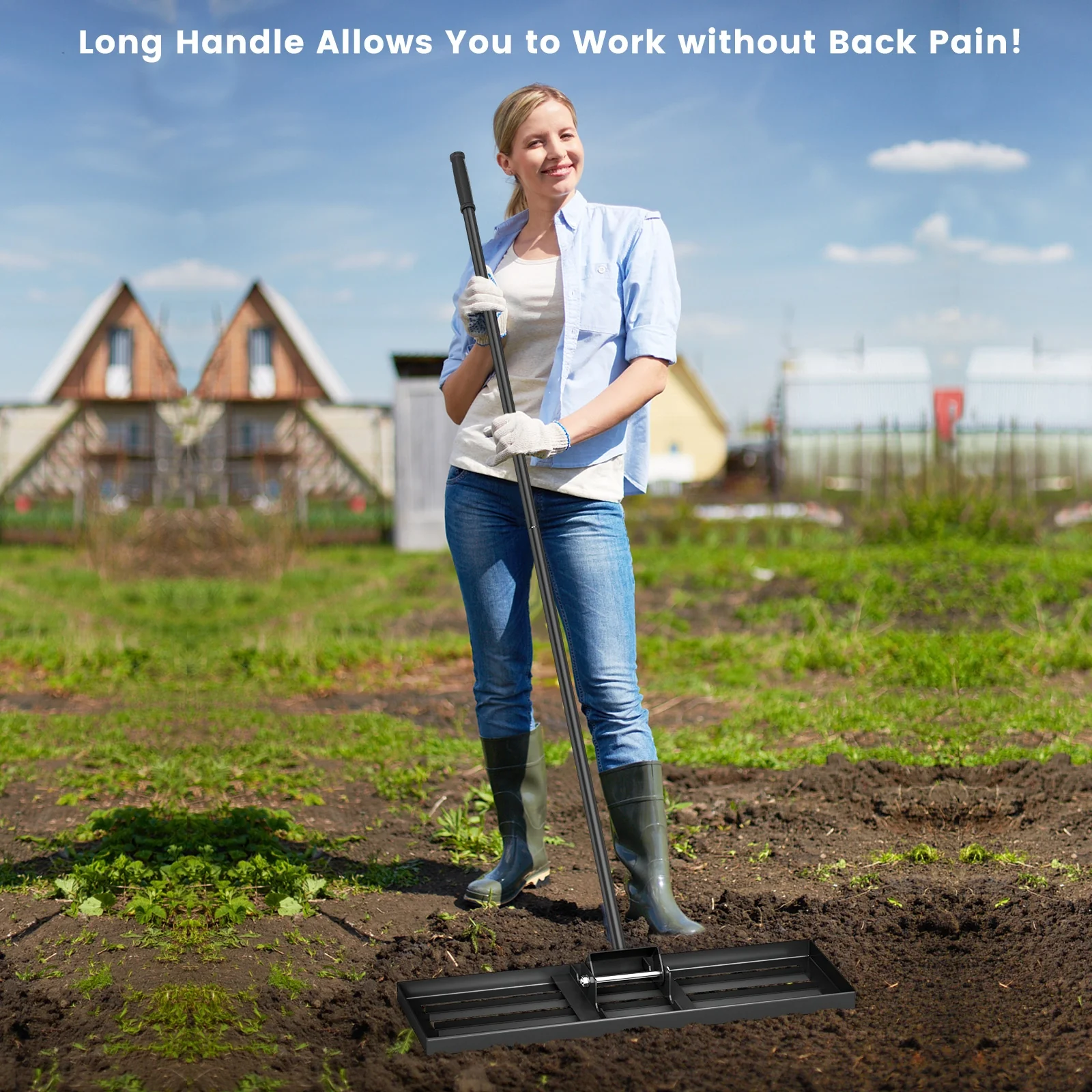 30 x 10 Inch Lawn Leveling Rake, Ergonomic Handle, Black - Image 3