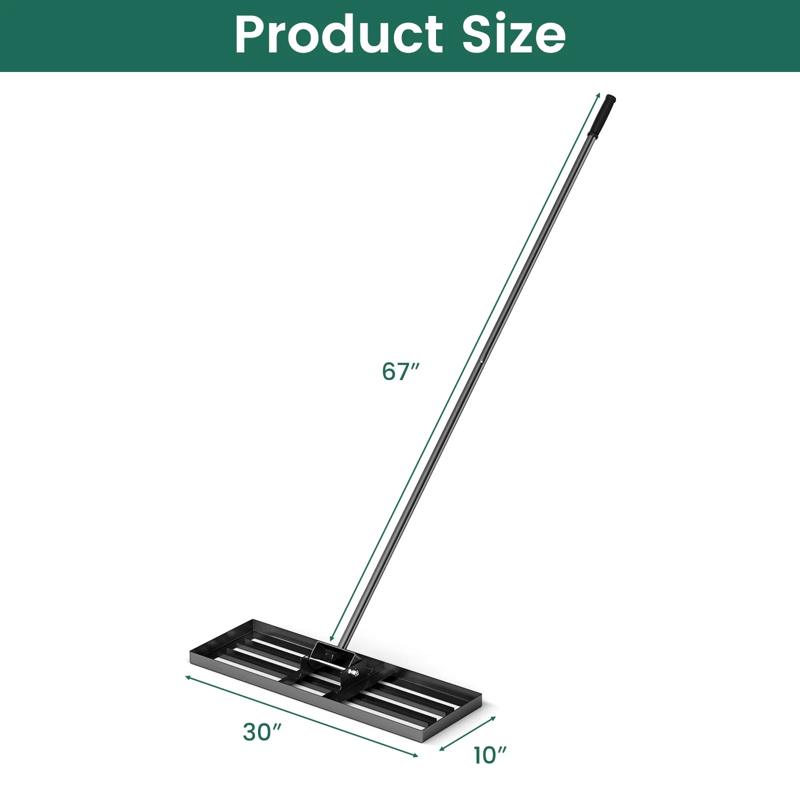 30 x 10 Inch Lawn Leveling Rake, Ergonomic Handle, Black - Image 6