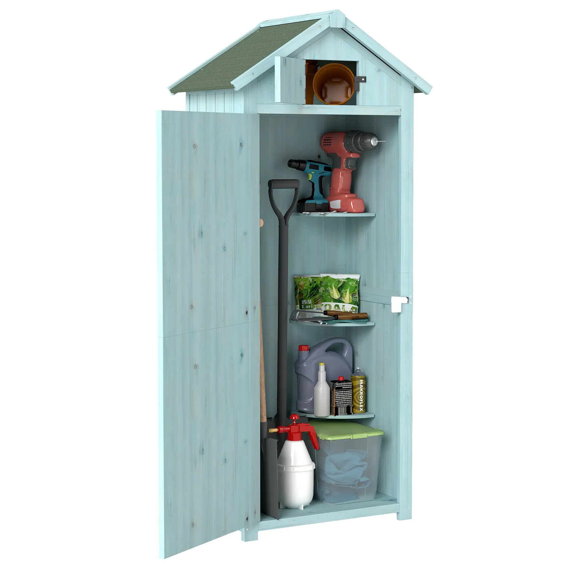 30" x 21" x 71" Garden Storage Shed, Outdoor Tool House, 3 Tier Shelves, Blue - Image 11
