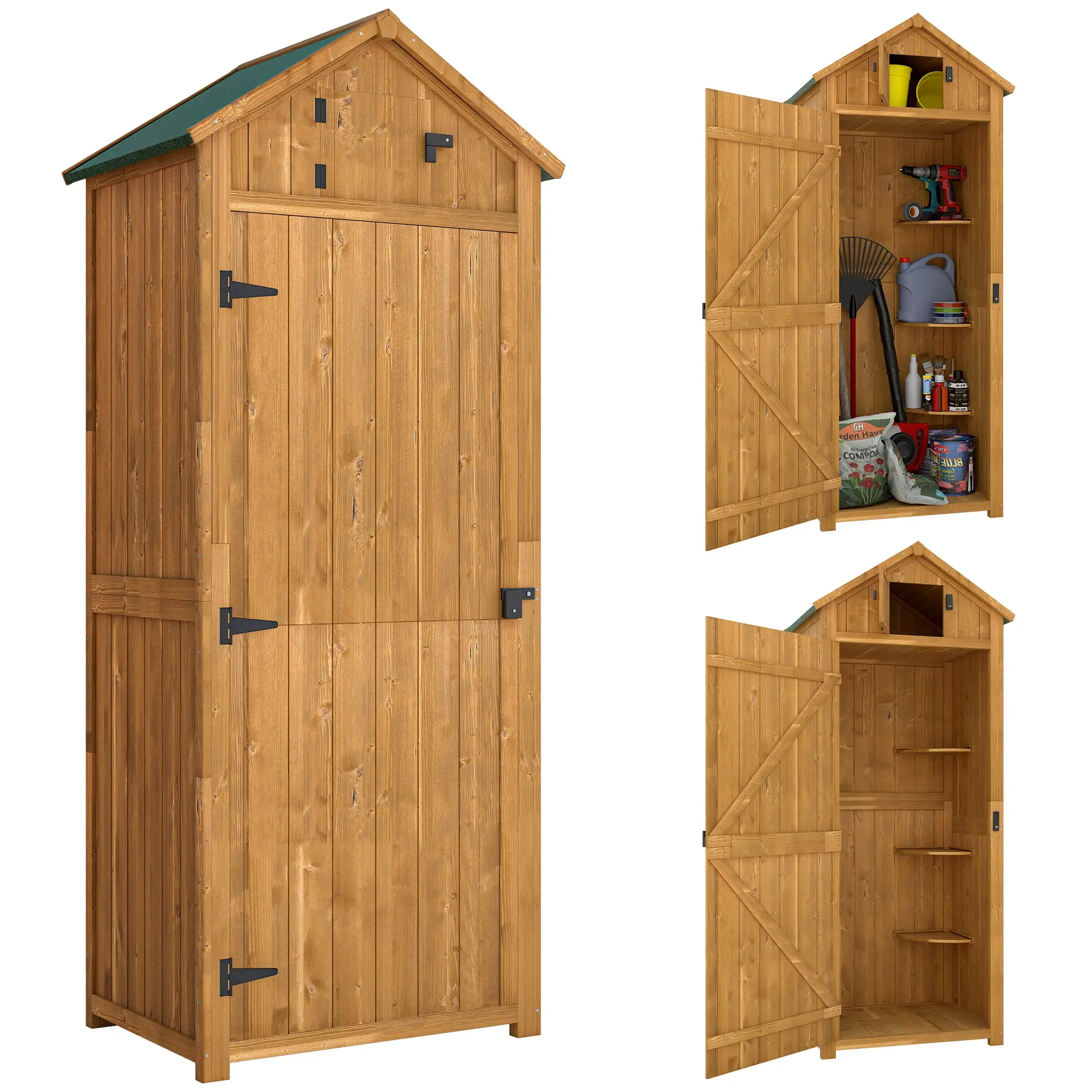 30" x 21" x 71" Garden Storage Shed, Outdoor Tool House, 3 Tier Shelves, Brown