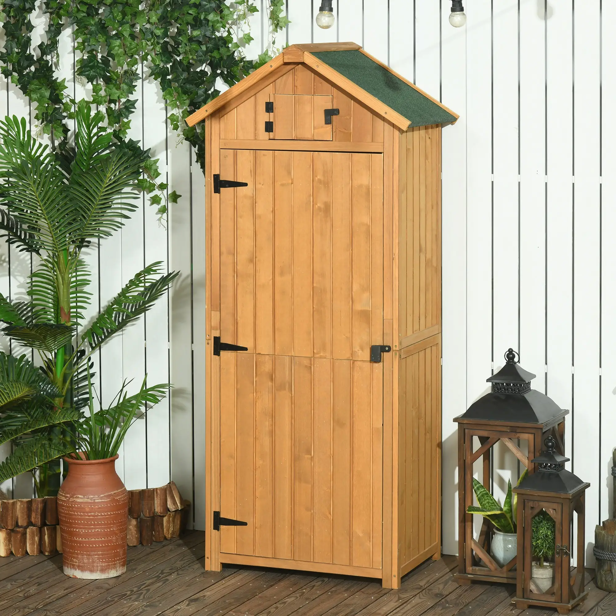 30" x 21" x 71" Garden Storage Shed, Outdoor Tool House, 3 Tier Shelves, Brown - Image 10