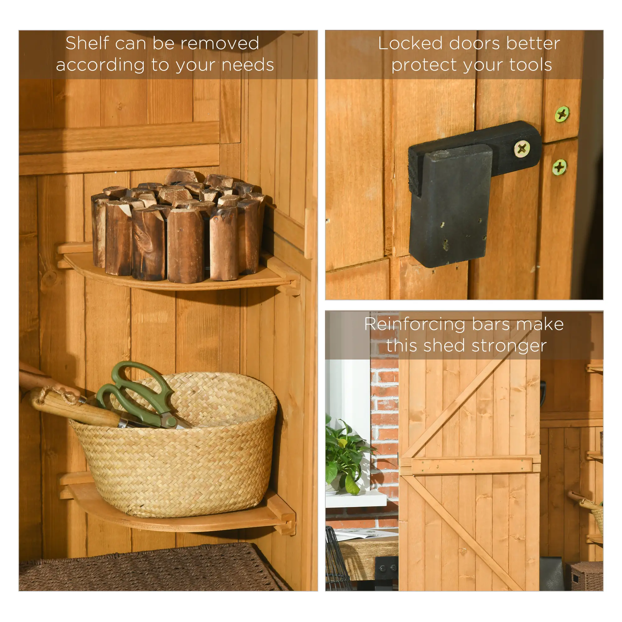 30" x 21" x 71" Garden Storage Shed, Outdoor Tool House, 3 Tier Shelves, Brown - Image 11