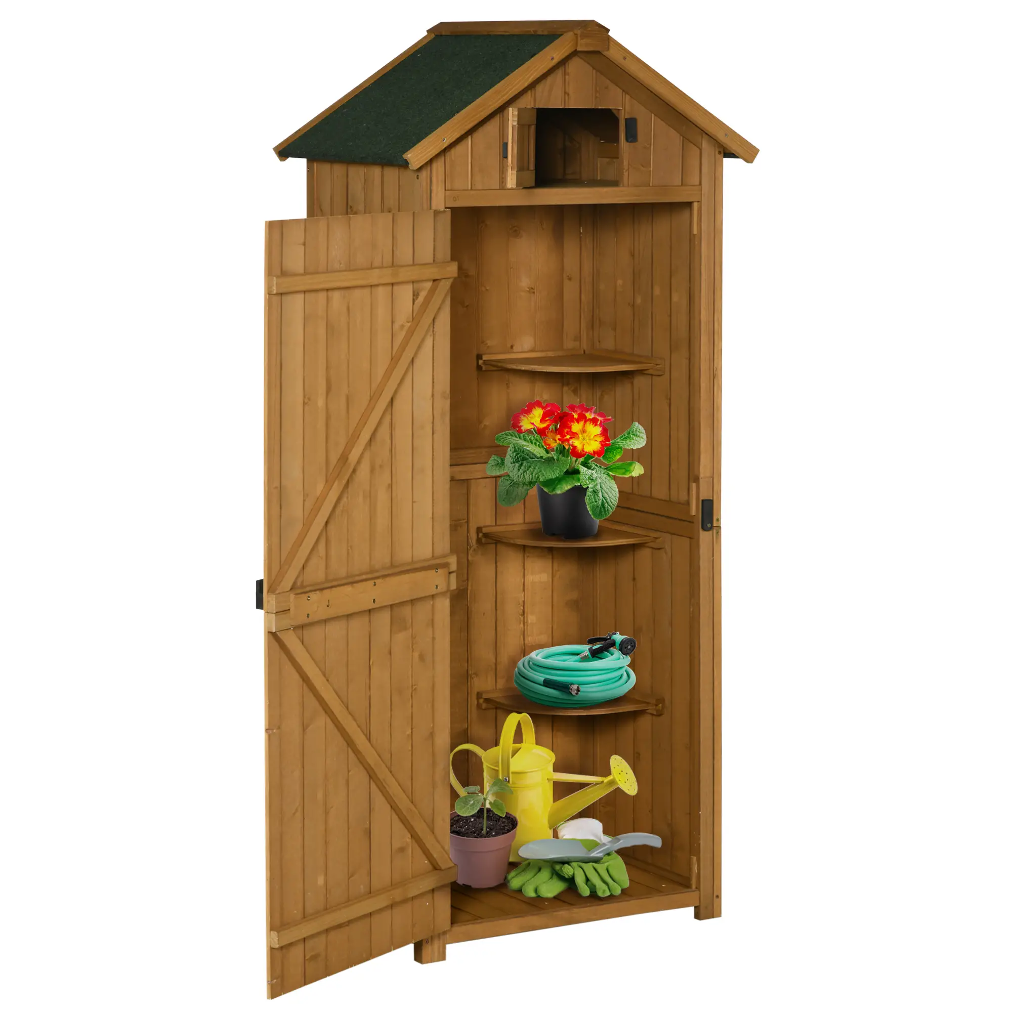 30" x 21" x 71" Garden Storage Shed, Outdoor Tool House, 3 Tier Shelves, Brown - Image 15
