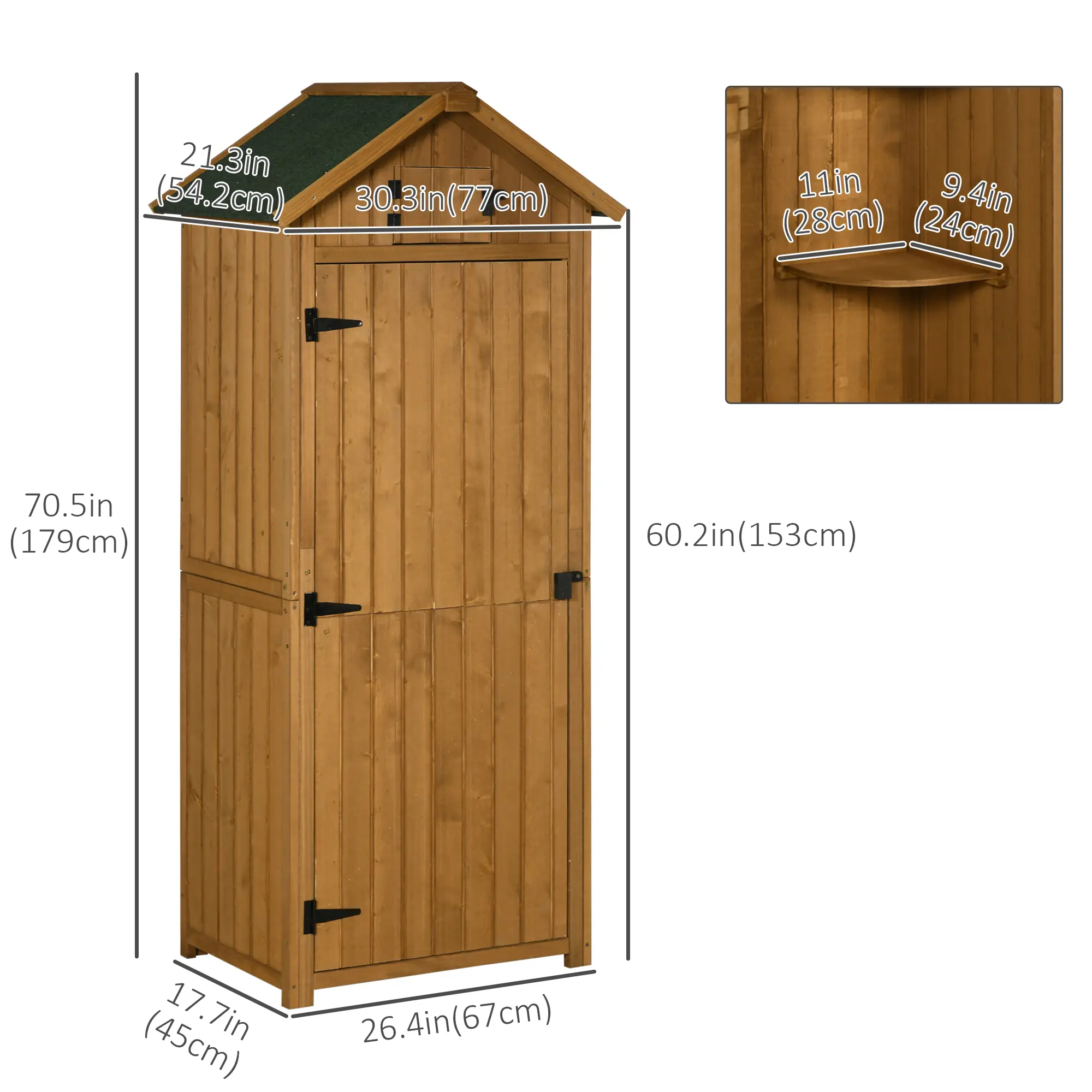 30" x 21" x 71" Garden Storage Shed, Outdoor Tool House, 3 Tier Shelves, Brown - Image 3